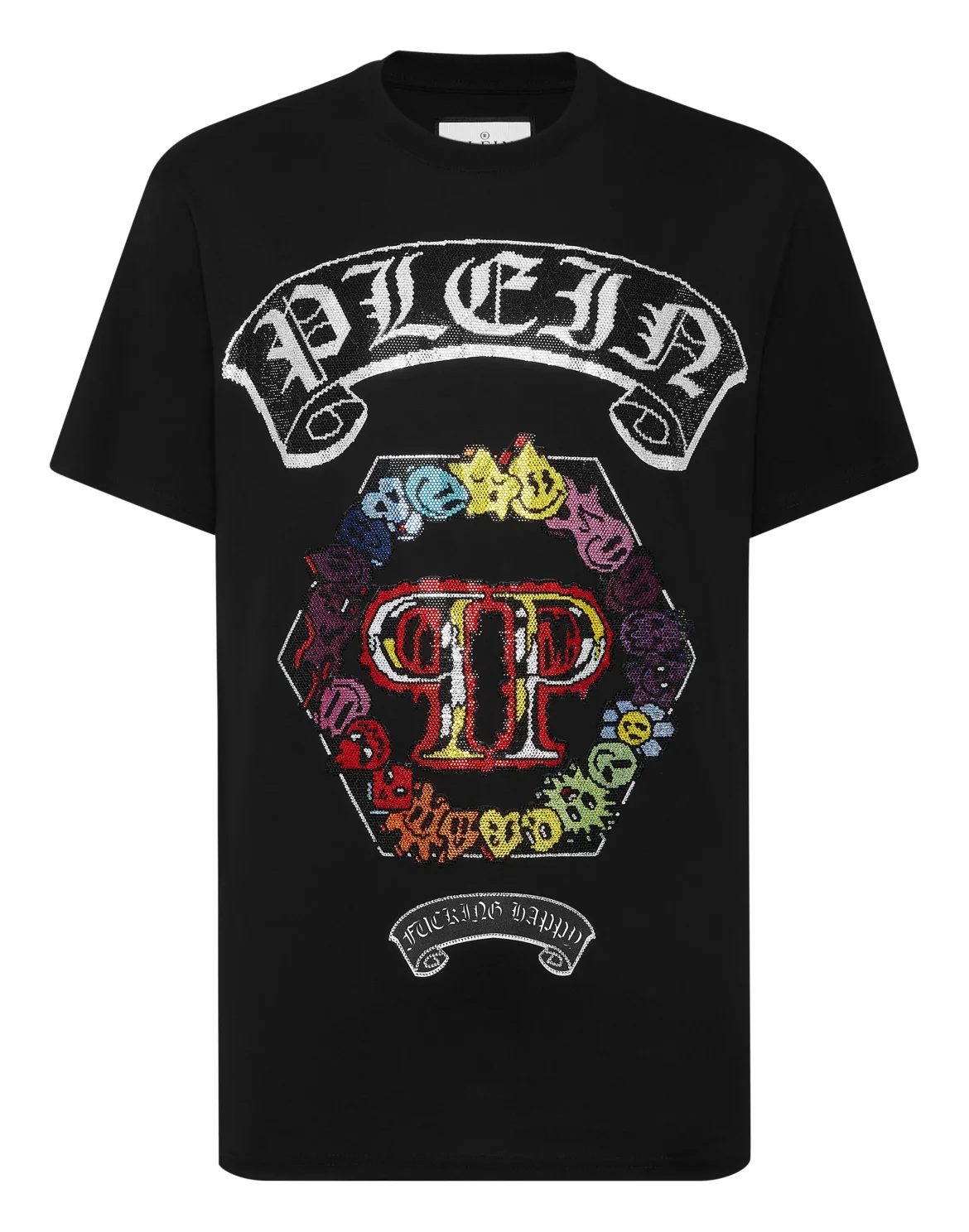 T-shirt Round Neck SS Strass Smile, цвет: Черный