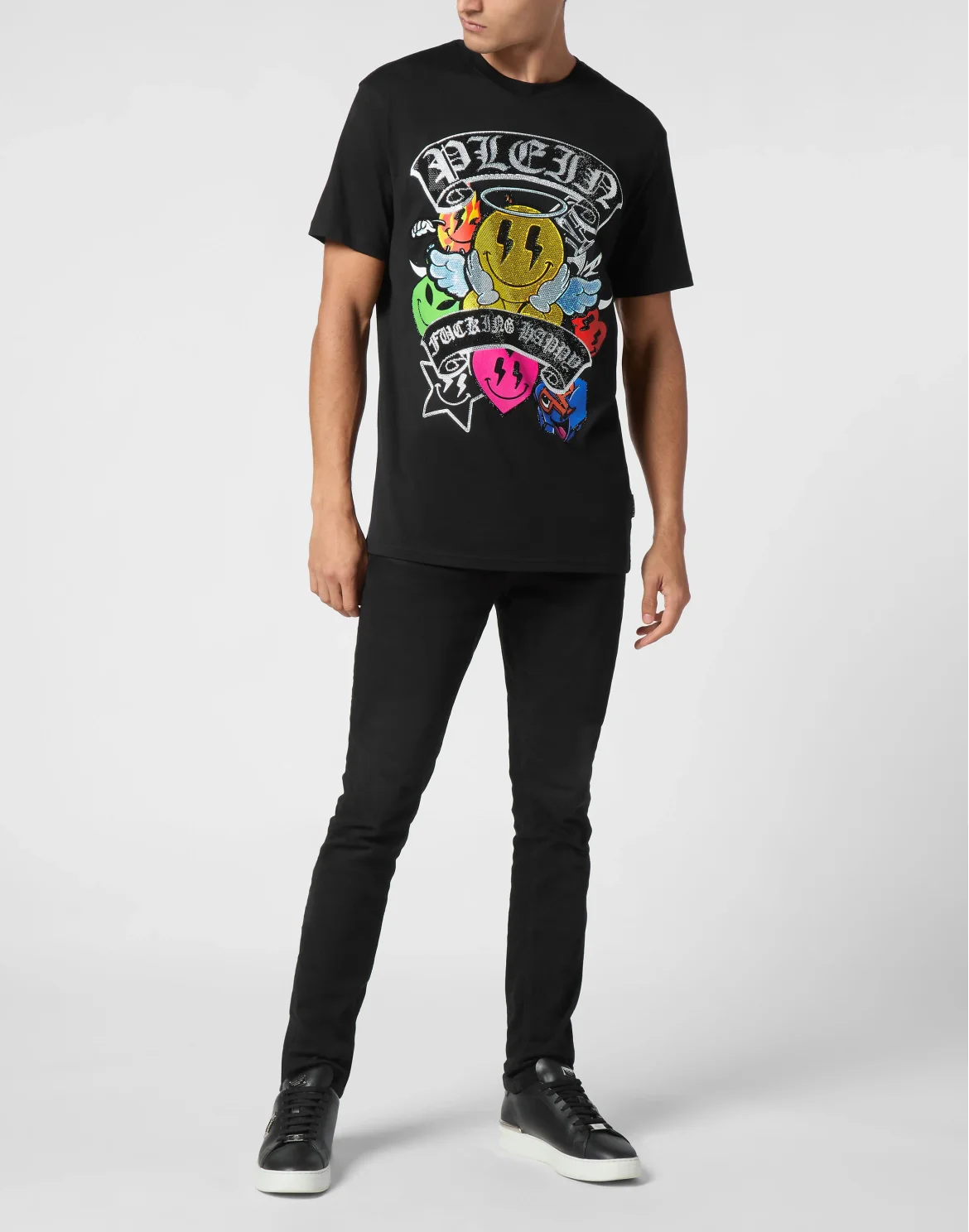 T-shirt Round Neck SS Strass Smile, цвет: Черный