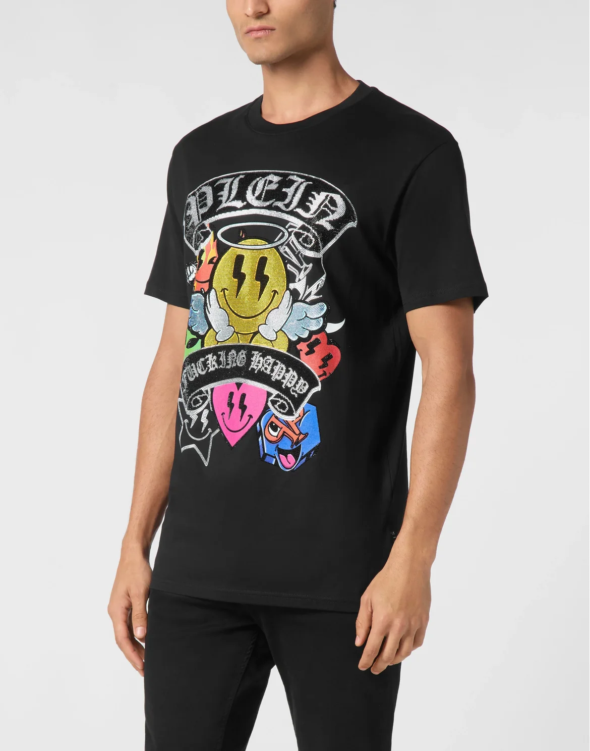 T-shirt Round Neck SS Strass Smile, цвет: Черный