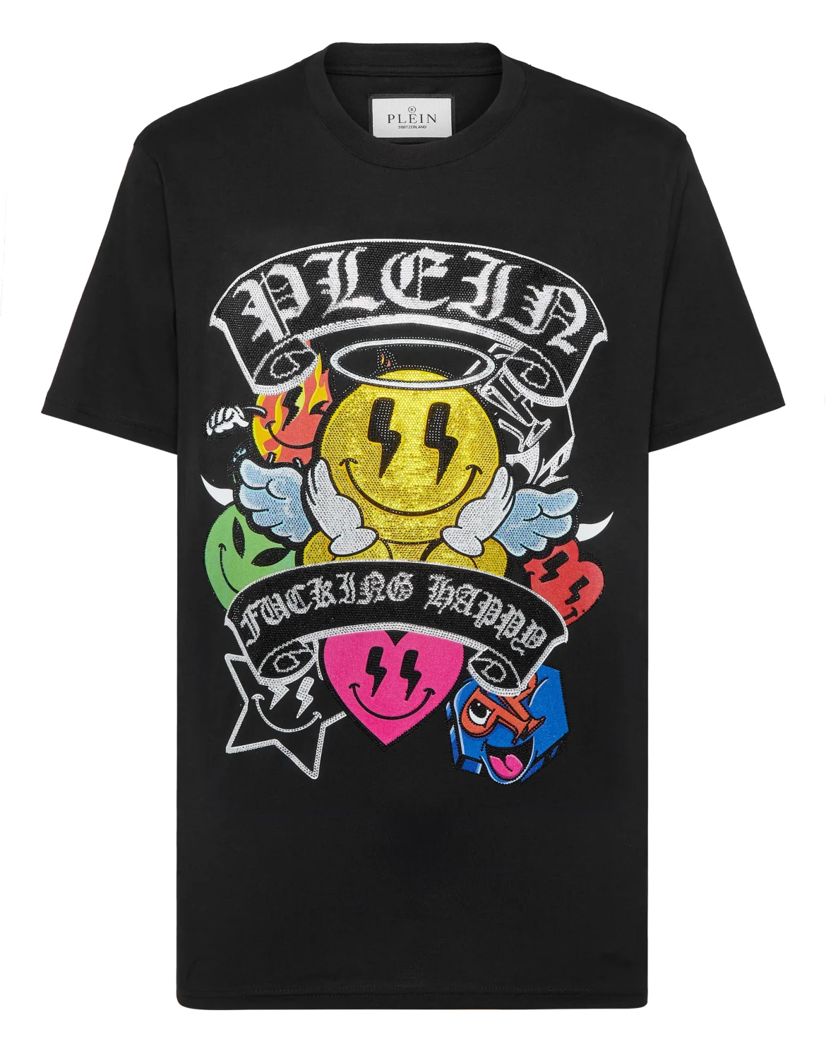 T-shirt Round Neck SS Strass Smile, цвет: Черный