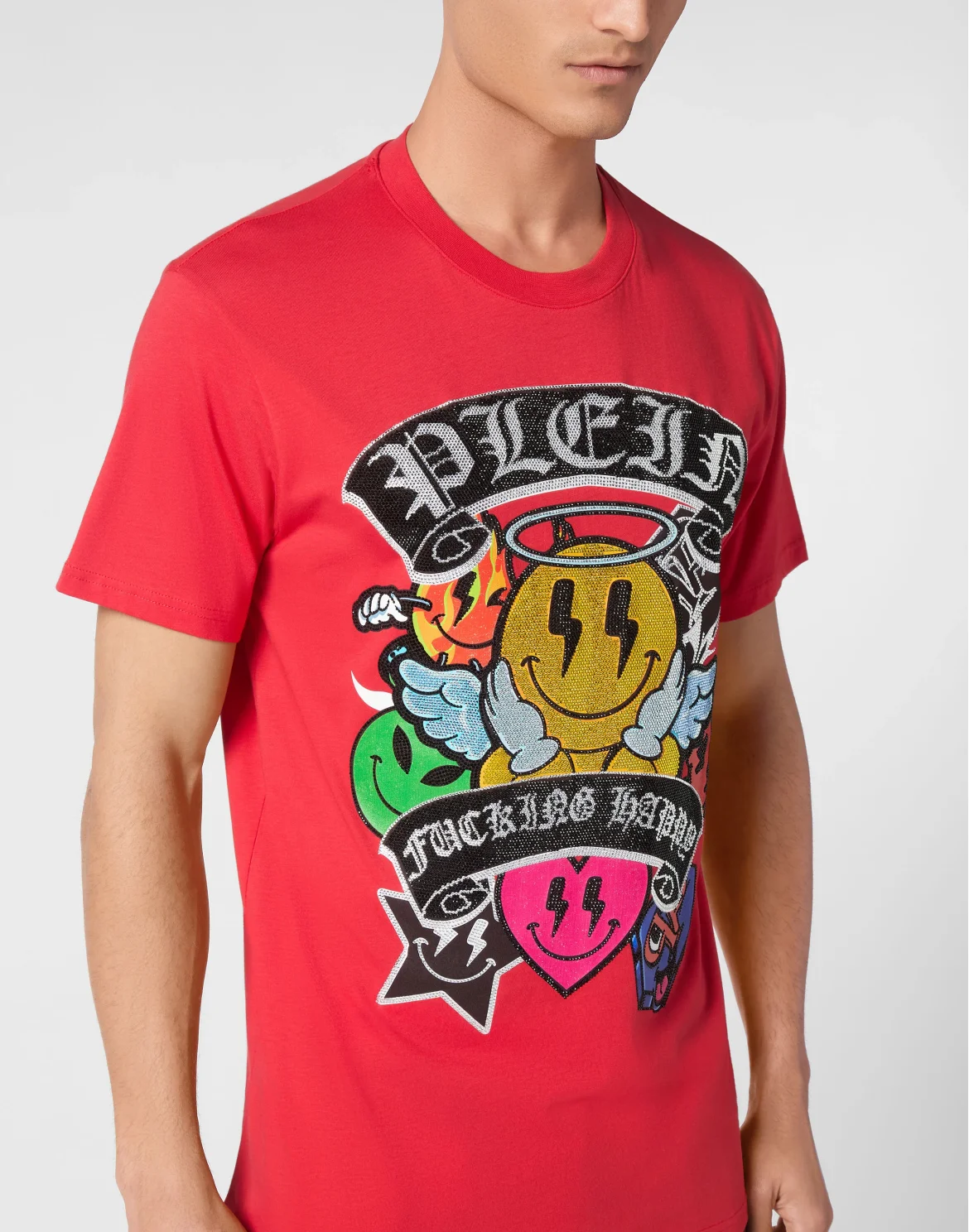 T-shirt Round Neck SS Strass Smile, цвет: Красный