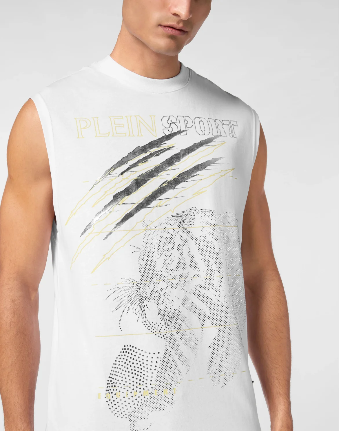 Cotton Dotted T-shirt Round Neck Sleeveless Lamina Tiger, цвет: Белый