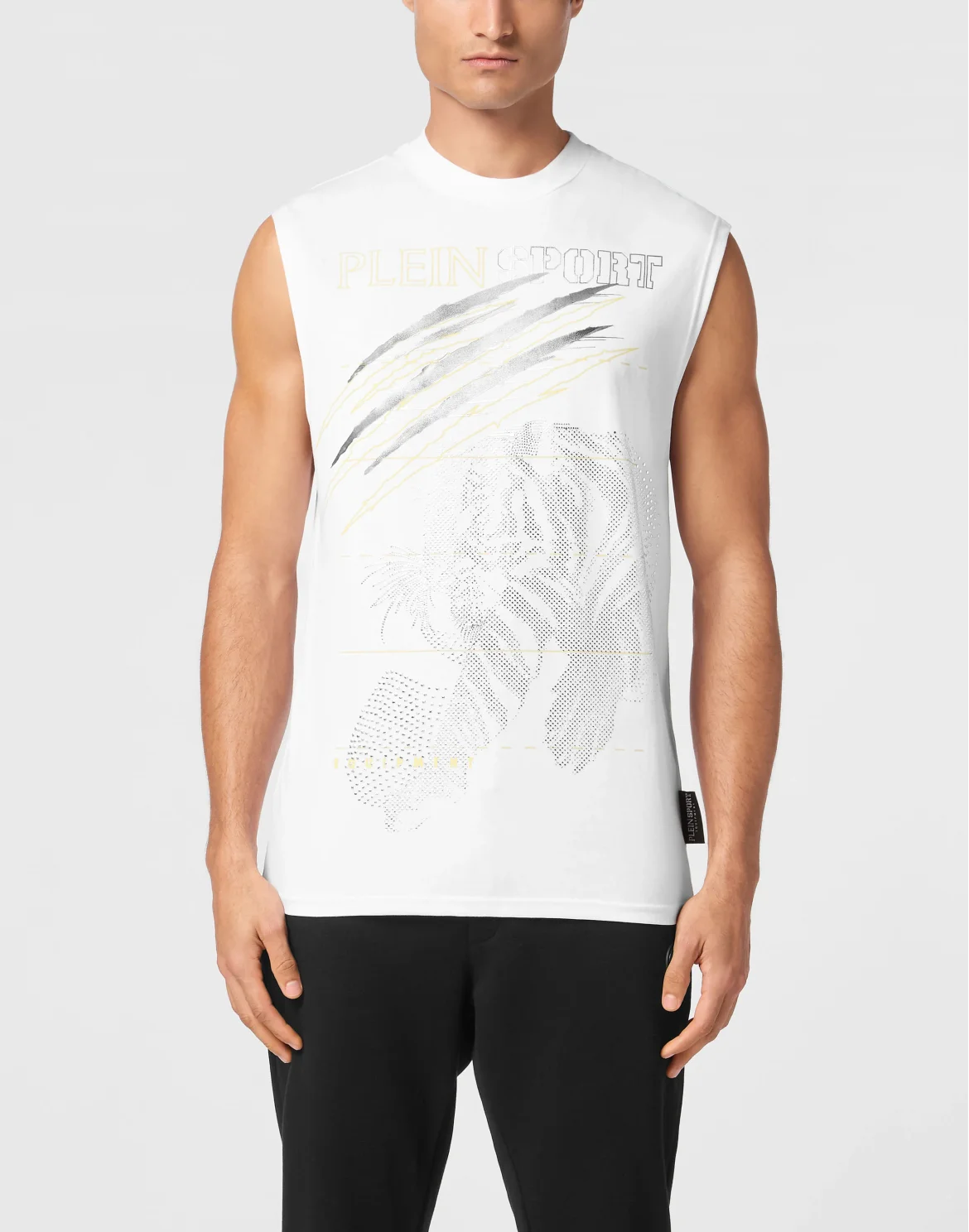 Cotton Dotted T-shirt Round Neck Sleeveless Lamina Tiger, цвет: Белый