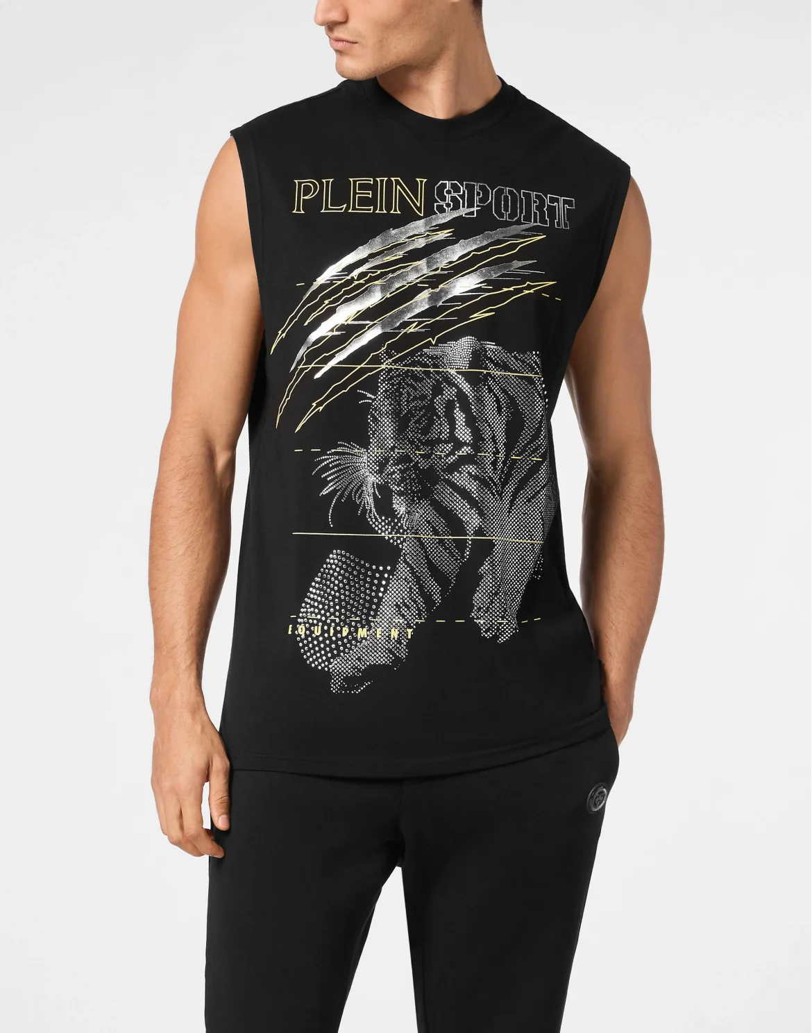 Cotton Dotted T-shirt Round Neck Sleeveless Lamina Tiger, цвет: Черный