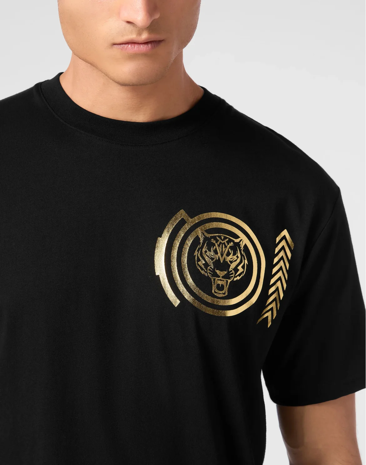 Plein Sport Cotton T-shirt Round Neck SS Lamina Tiger, цвет: Черный