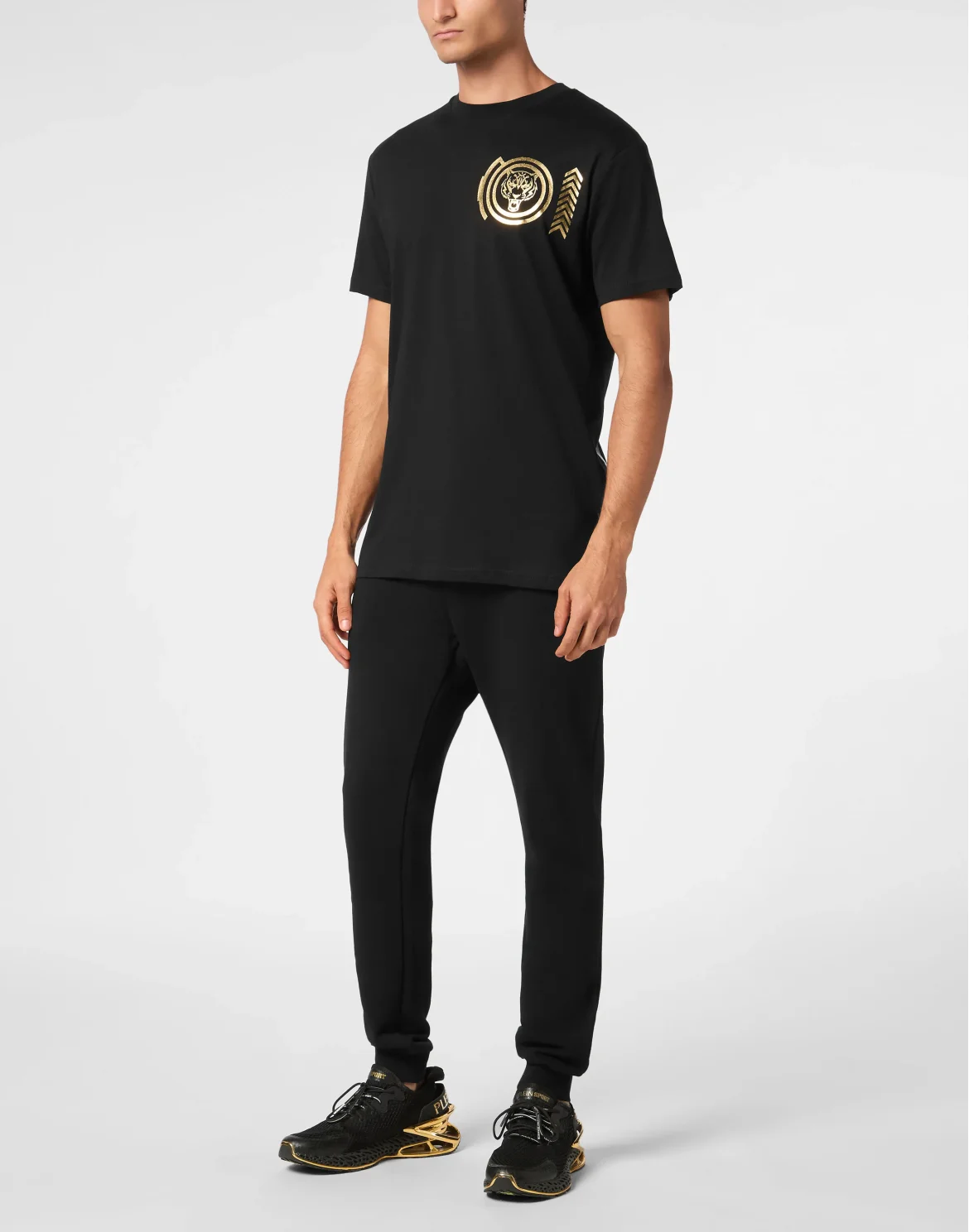 Plein Sport Cotton T-shirt Round Neck SS Lamina Tiger, цвет: Черный