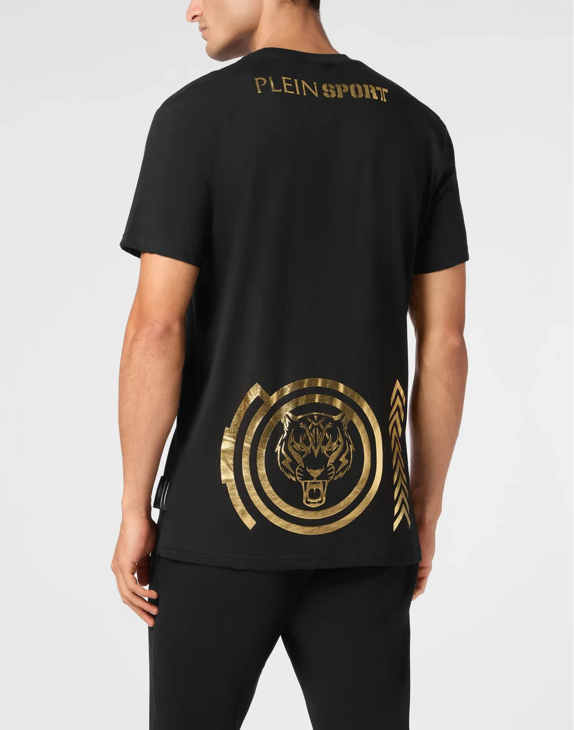 Plein Sport Cotton T-shirt Round Neck SS Lamina Tiger, цвет: Черный