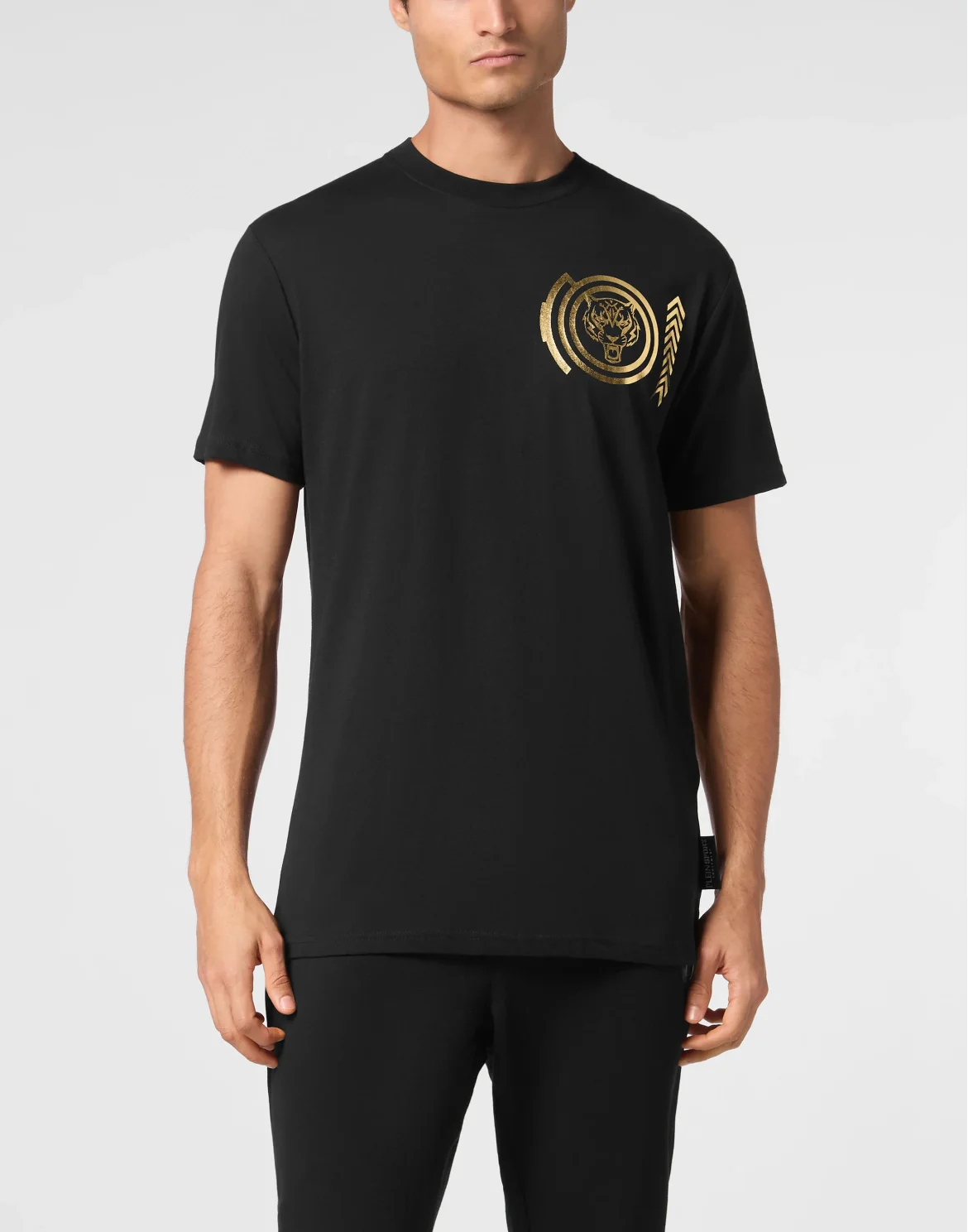 Plein Sport Cotton T-shirt Round Neck SS Lamina Tiger, цвет: Черный