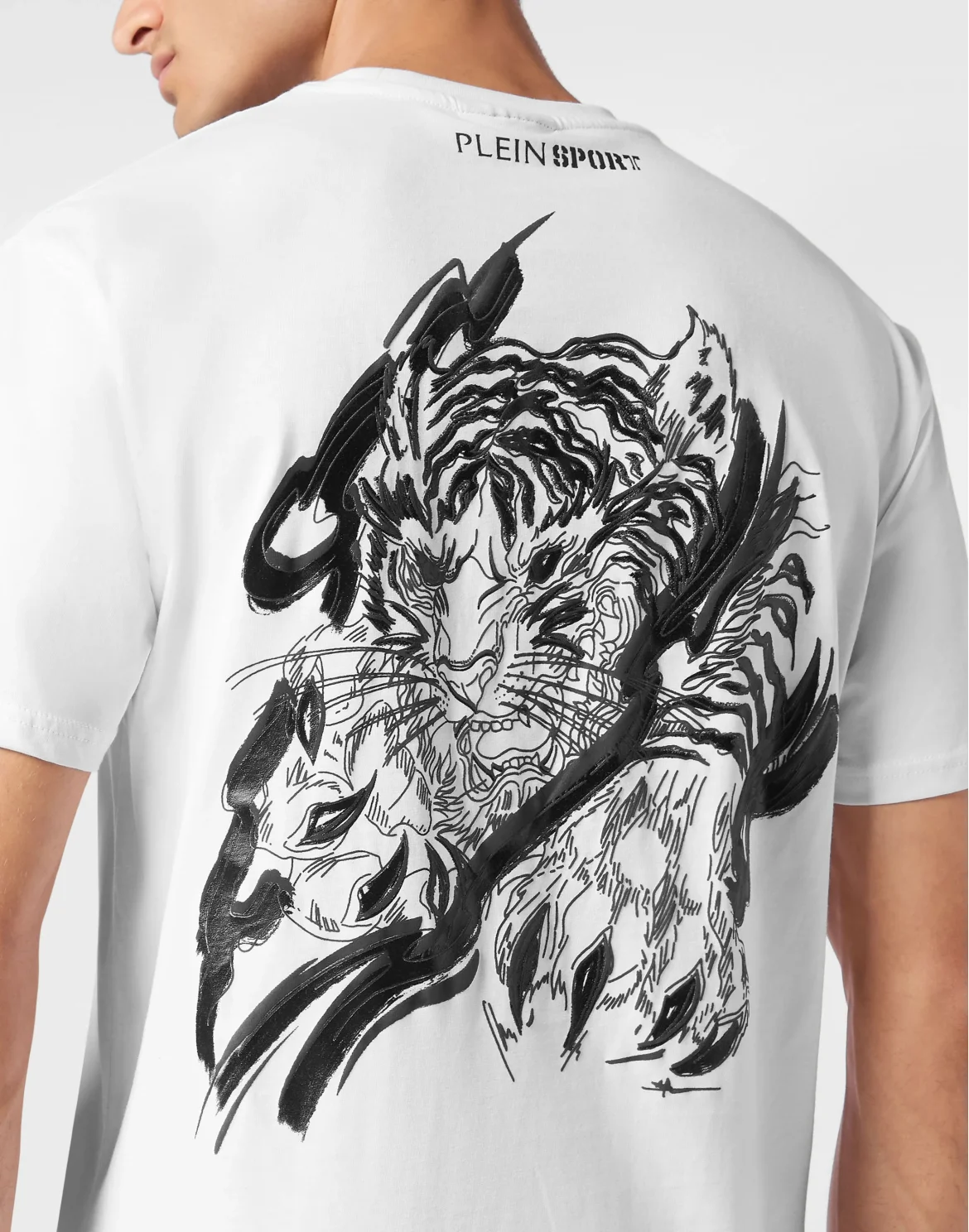 Plein Sport Cotton T-shirt Round Neck SS Tiger, цвет: Белый