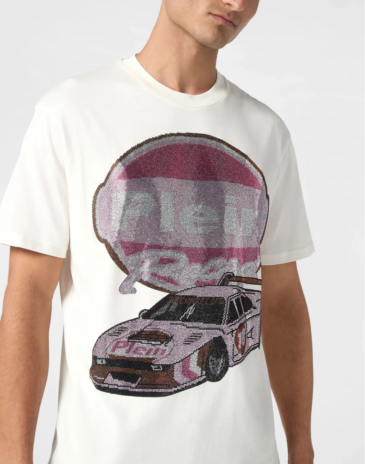 Jersey T-shirt Round Neck SS Strass Cars Racing, цвет: Бежевый