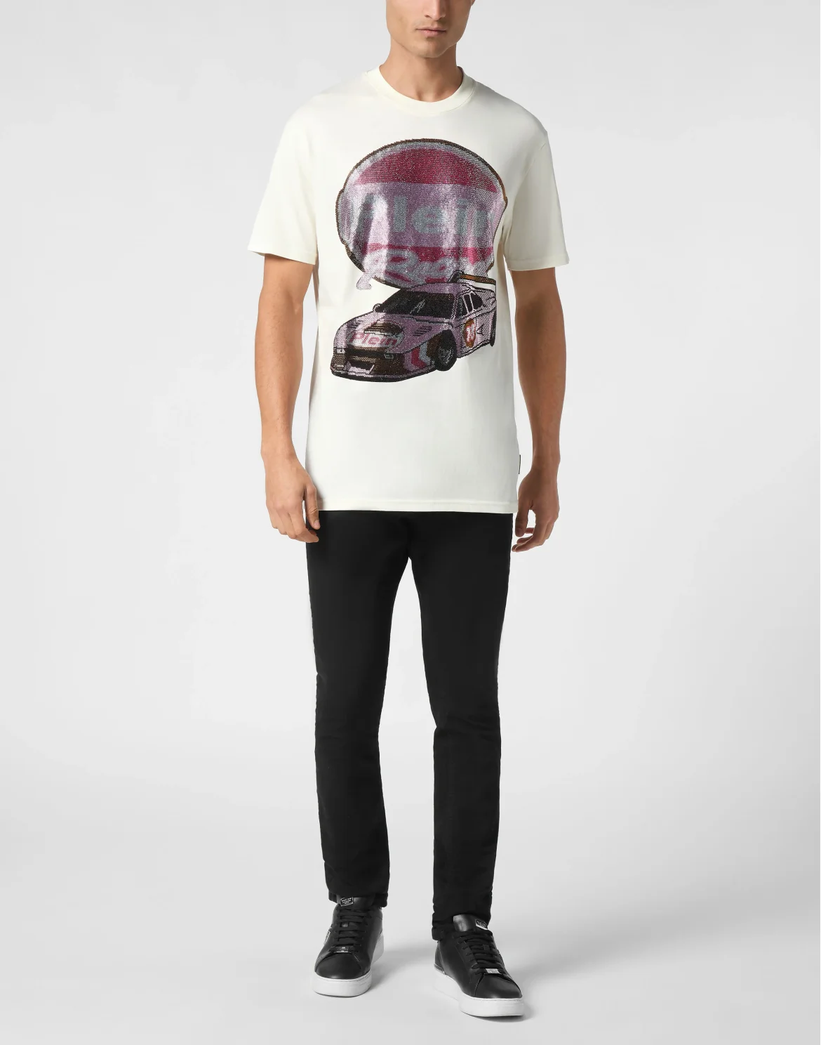 Jersey T-shirt Round Neck SS Strass Cars Racing, цвет: Бежевый