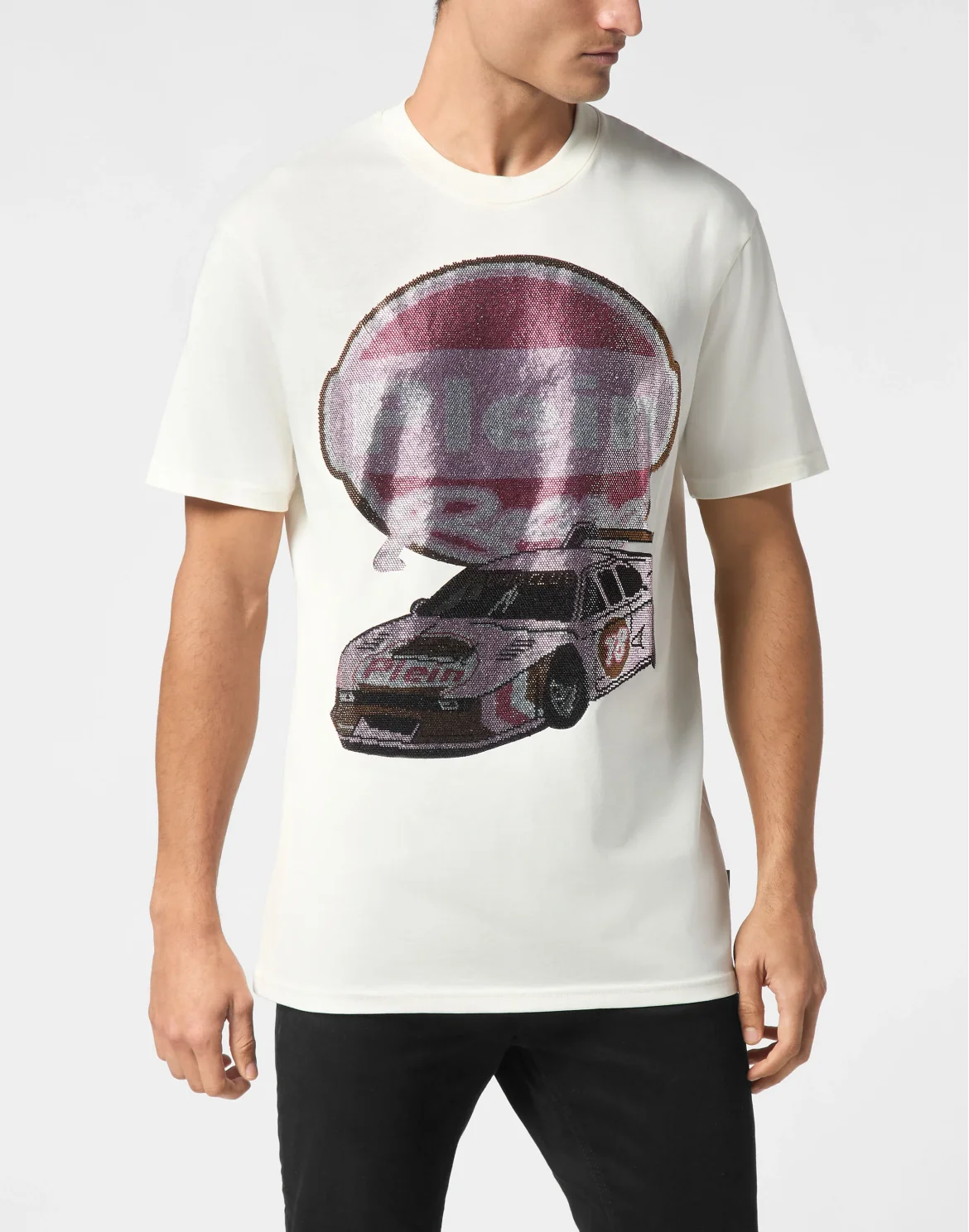 Jersey T-shirt Round Neck SS Strass Cars Racing, цвет: Бежевый