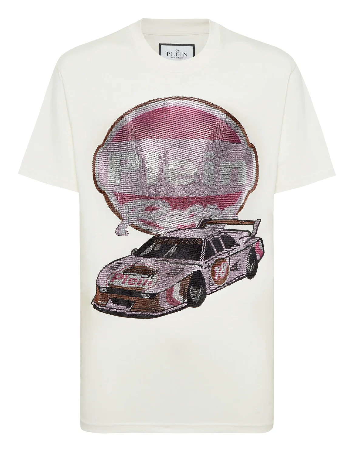 Jersey T-shirt Round Neck SS Strass Cars Racing, цвет: Бежевый