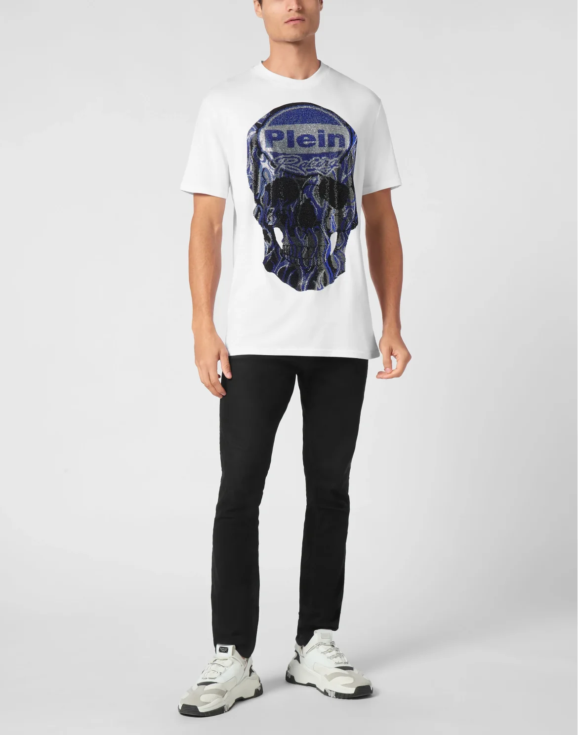 Jersey T-shirt Round Neck SS Strass Skull, цвет: Белый