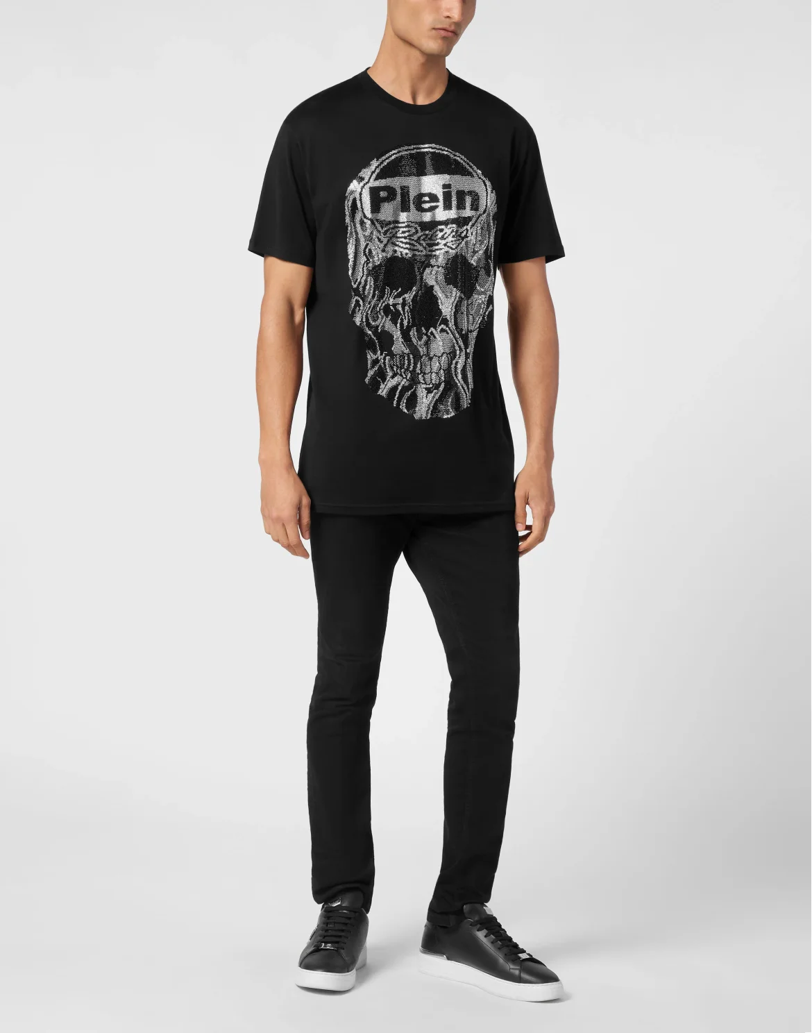 Jersey T-shirt Round Neck SS Strass Skull, цвет: Черный