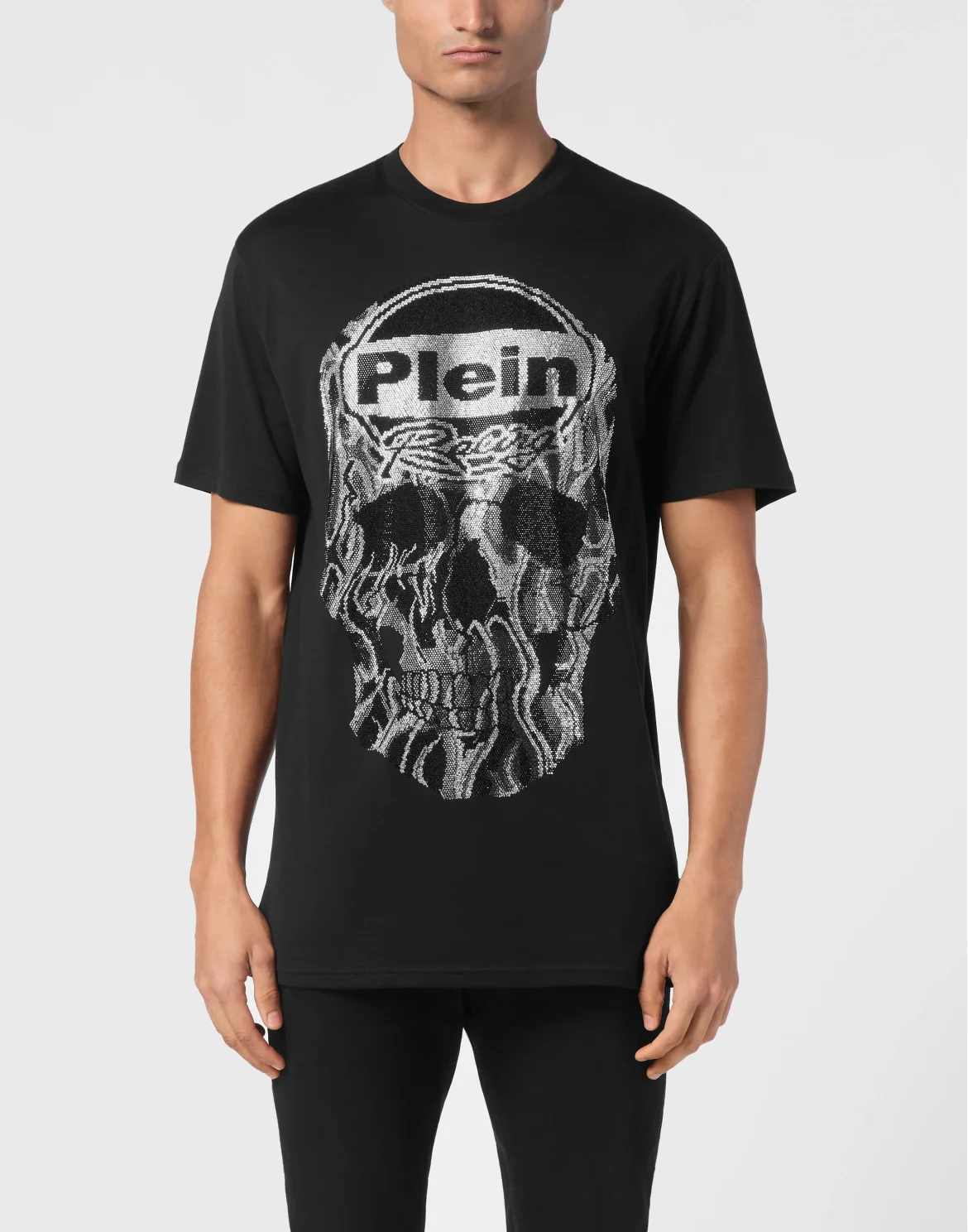 Jersey T-shirt Round Neck SS Strass Skull, цвет: Черный