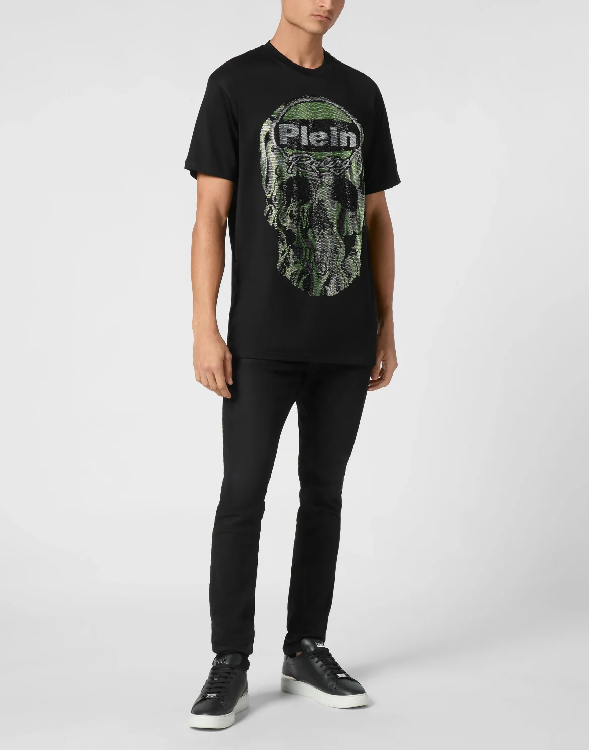 Jersey T-shirt Round Neck SS Strass Skull, цвет: Черный