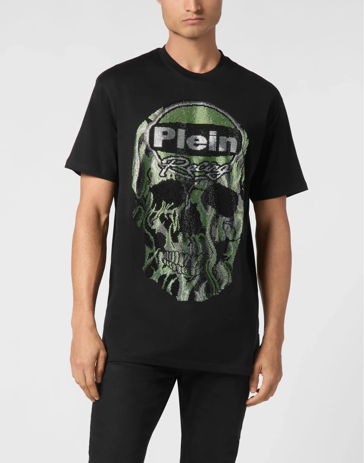 Jersey T-shirt Round Neck SS Strass Skull, цвет: Черный