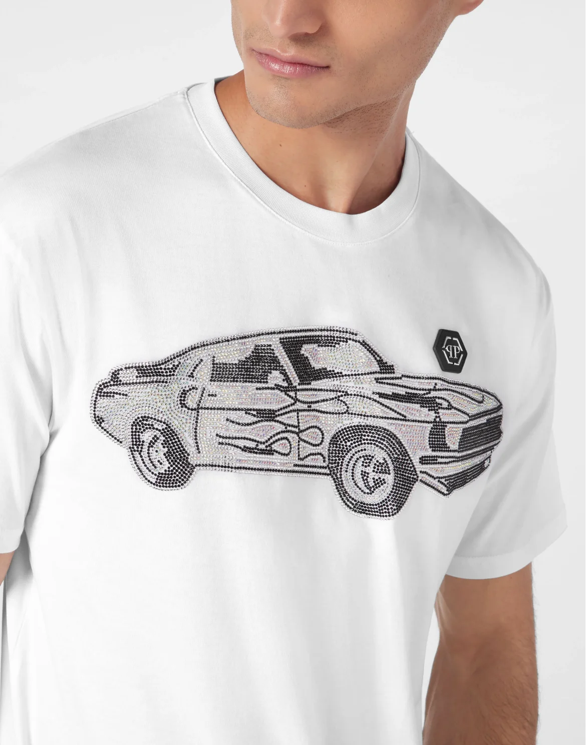 Jersey T-shirt Round Neck SS Strass Cars Racing, цвет: Белый