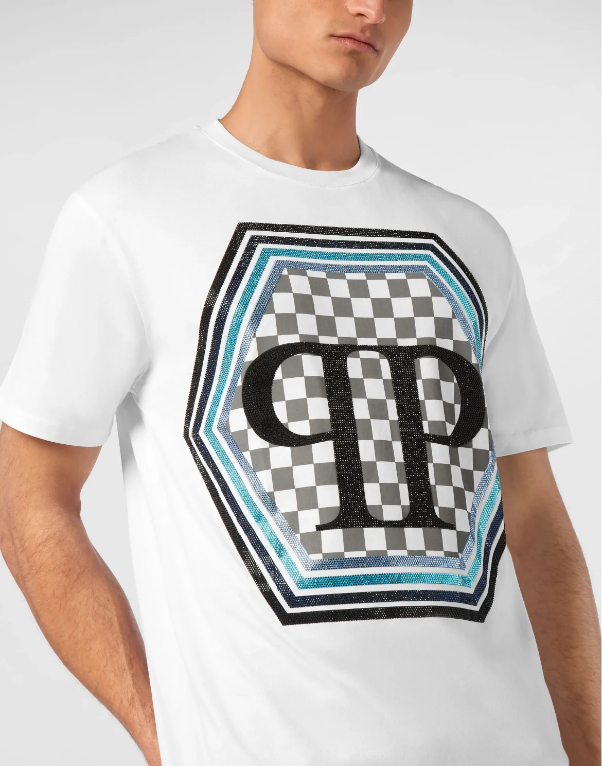 Jersey T-shirt Round Neck SS Strass Hexagon, цвет: Белый