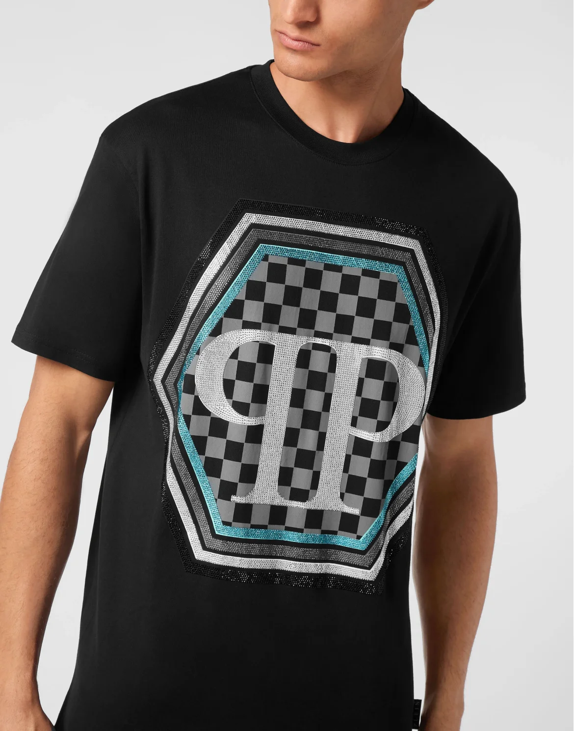 Jersey T-shirt Round Neck SS Strass Hexagon, цвет: Черный