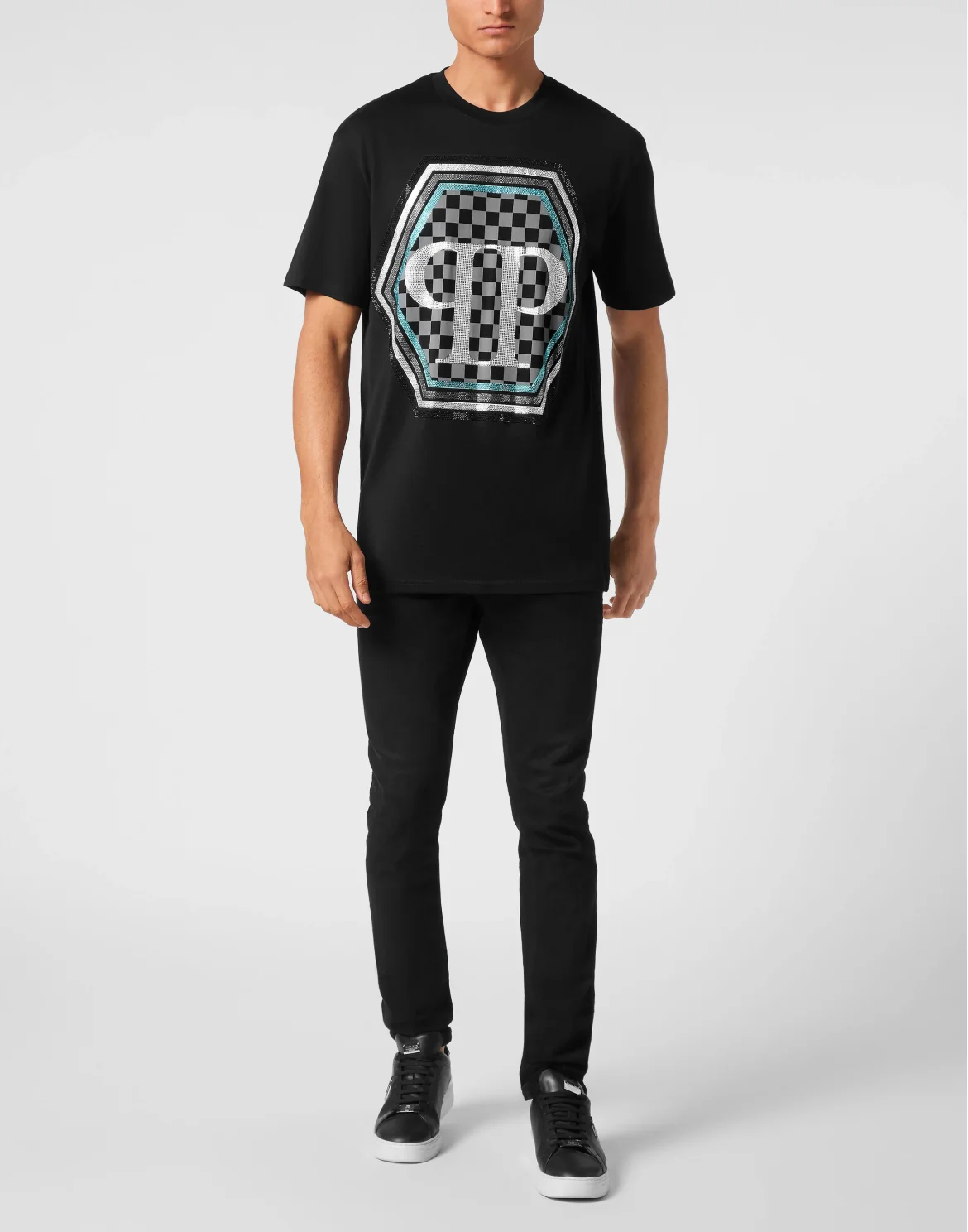Jersey T-shirt Round Neck SS Strass Hexagon, цвет: Черный