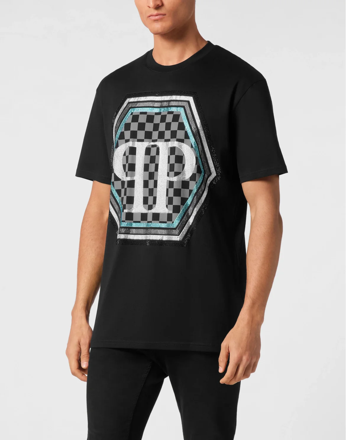 Jersey T-shirt Round Neck SS Strass Hexagon, цвет: Черный