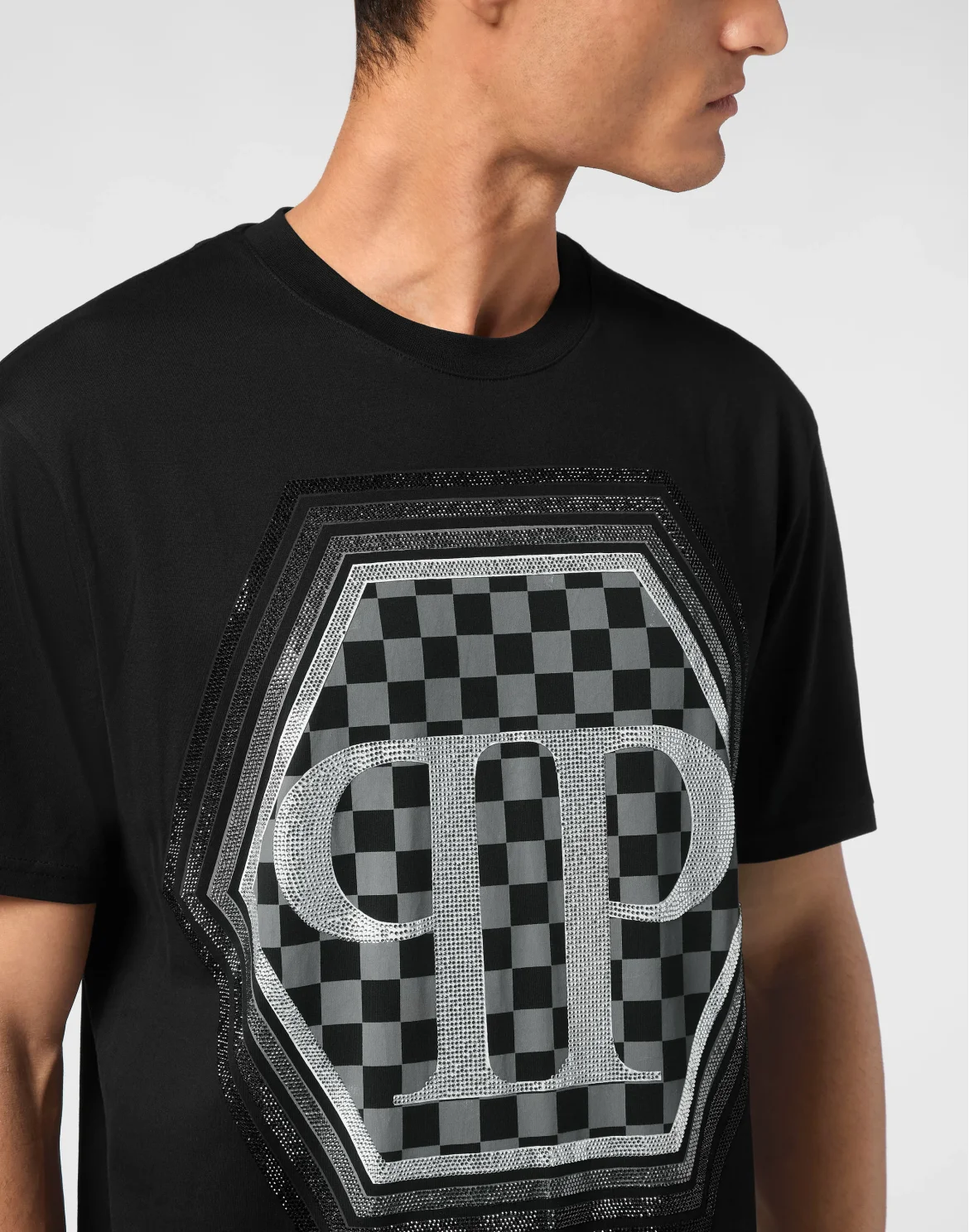 Jersey T-shirt Round Neck SS Strass Hexagon, цвет: Черный