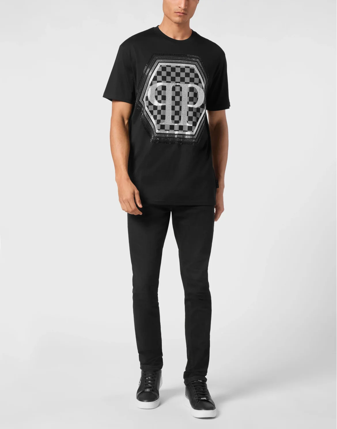 Jersey T-shirt Round Neck SS Strass Hexagon, цвет: Черный