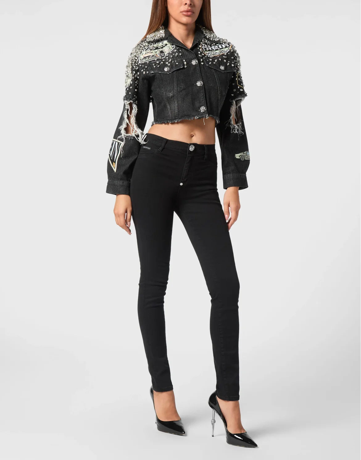 Denim Cropped Jacket LS Stones Cars Racing, цвет: Черный