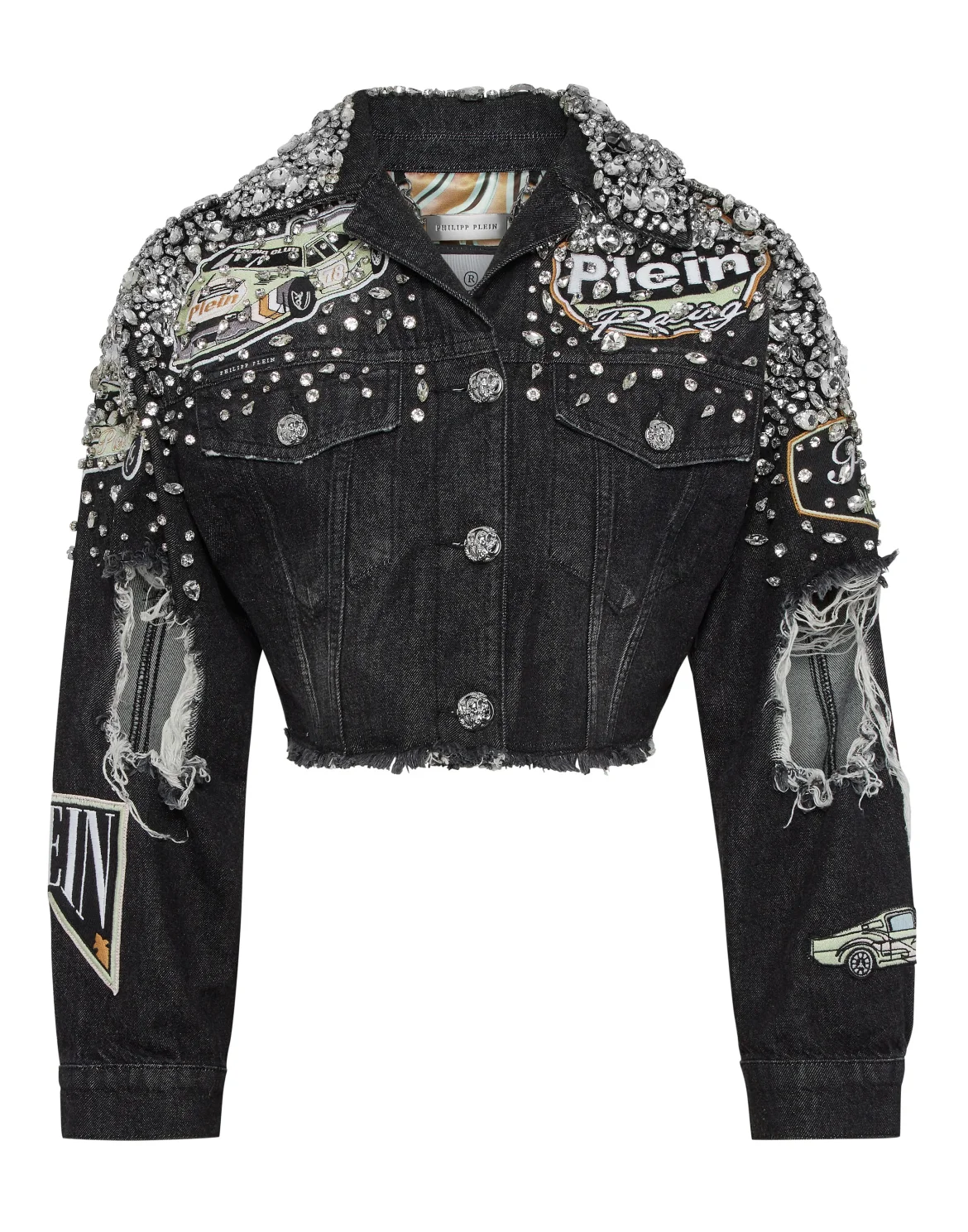 Denim Cropped Jacket LS Stones Cars Racing, цвет: Черный