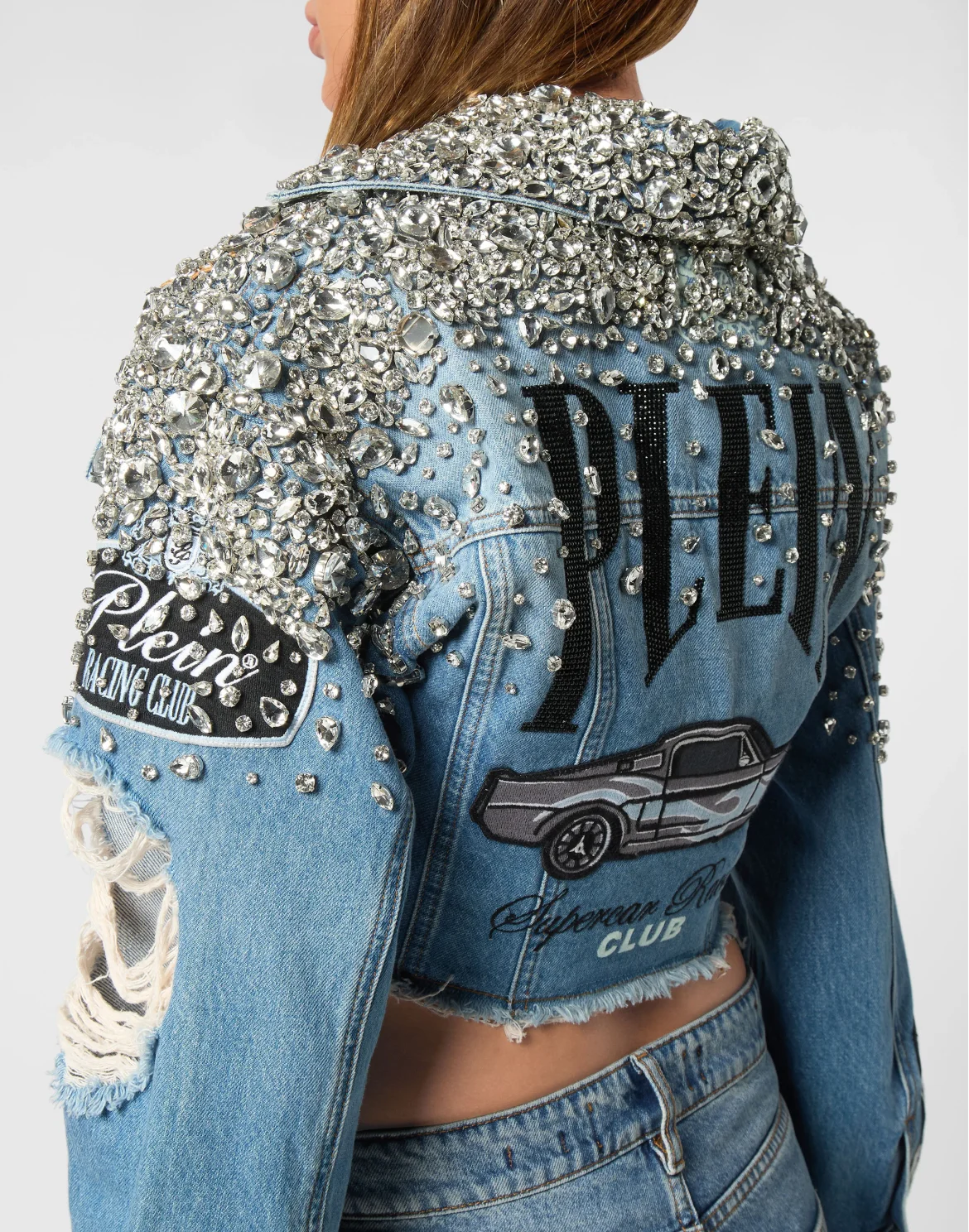 Denim Cropped Jacket LS Stones Cars Racing, цвет: Серый