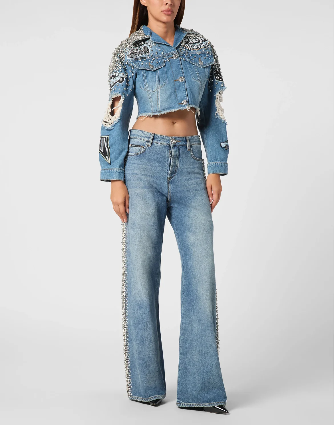 Denim Cropped Jacket LS Stones Cars Racing, цвет: Серый