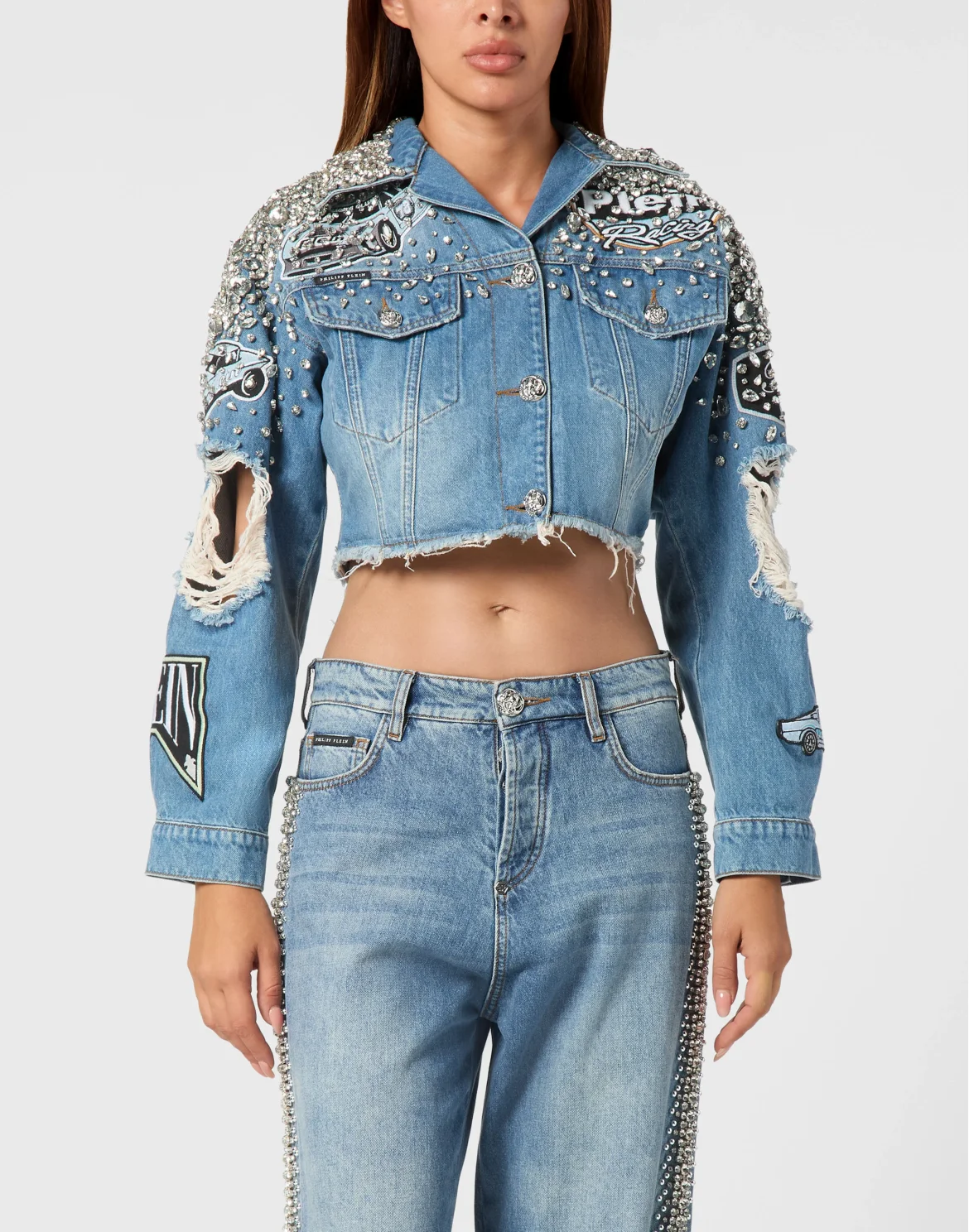 Denim Cropped Jacket LS Stones Cars Racing, цвет: Серый