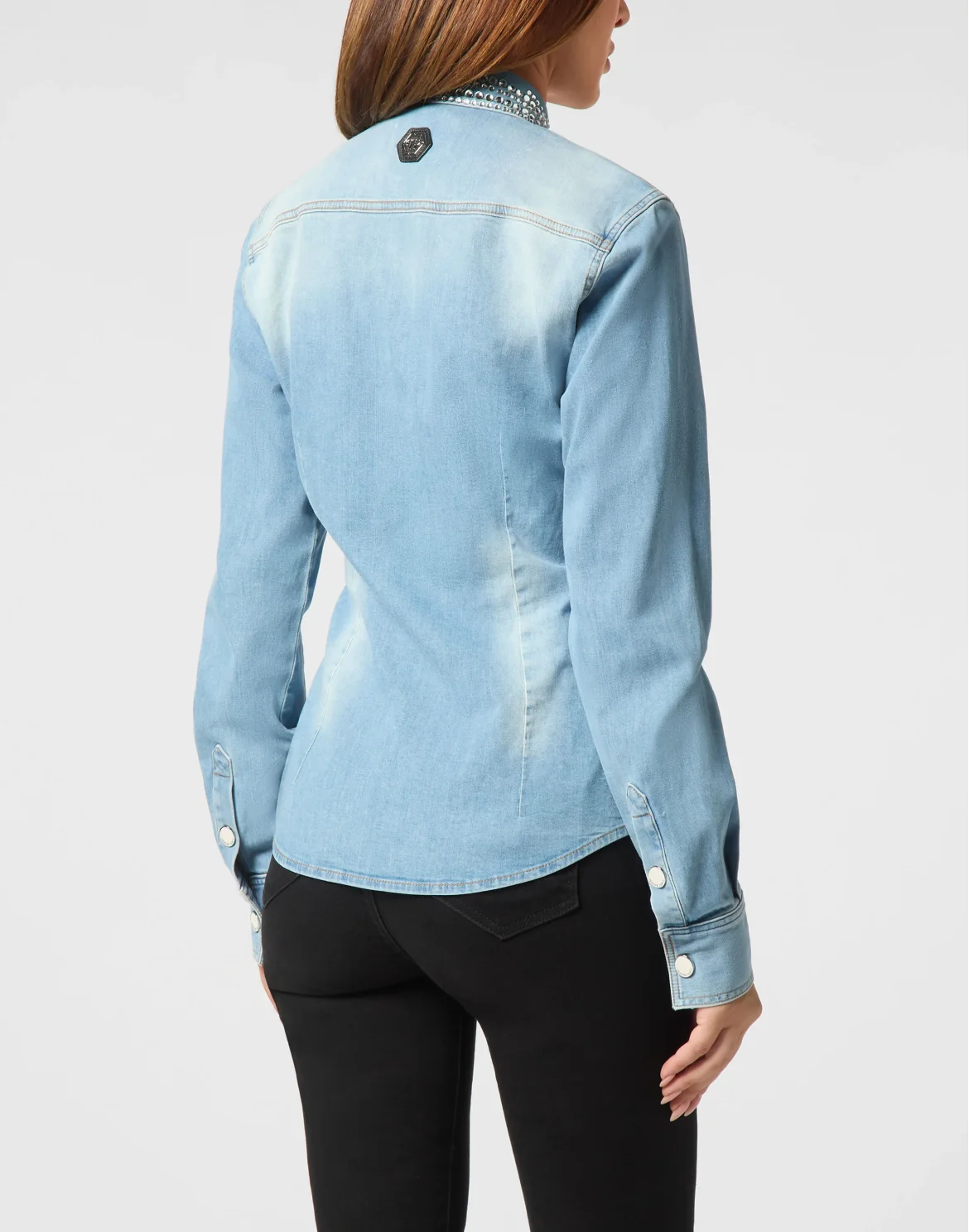 Denim Shirt Long-Sleeve With Crystal Collar, цвет: Голубой