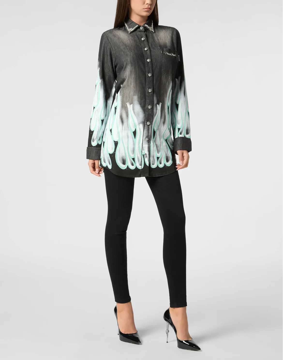Denim Shirt LS Flame Racing, цвет: Черный