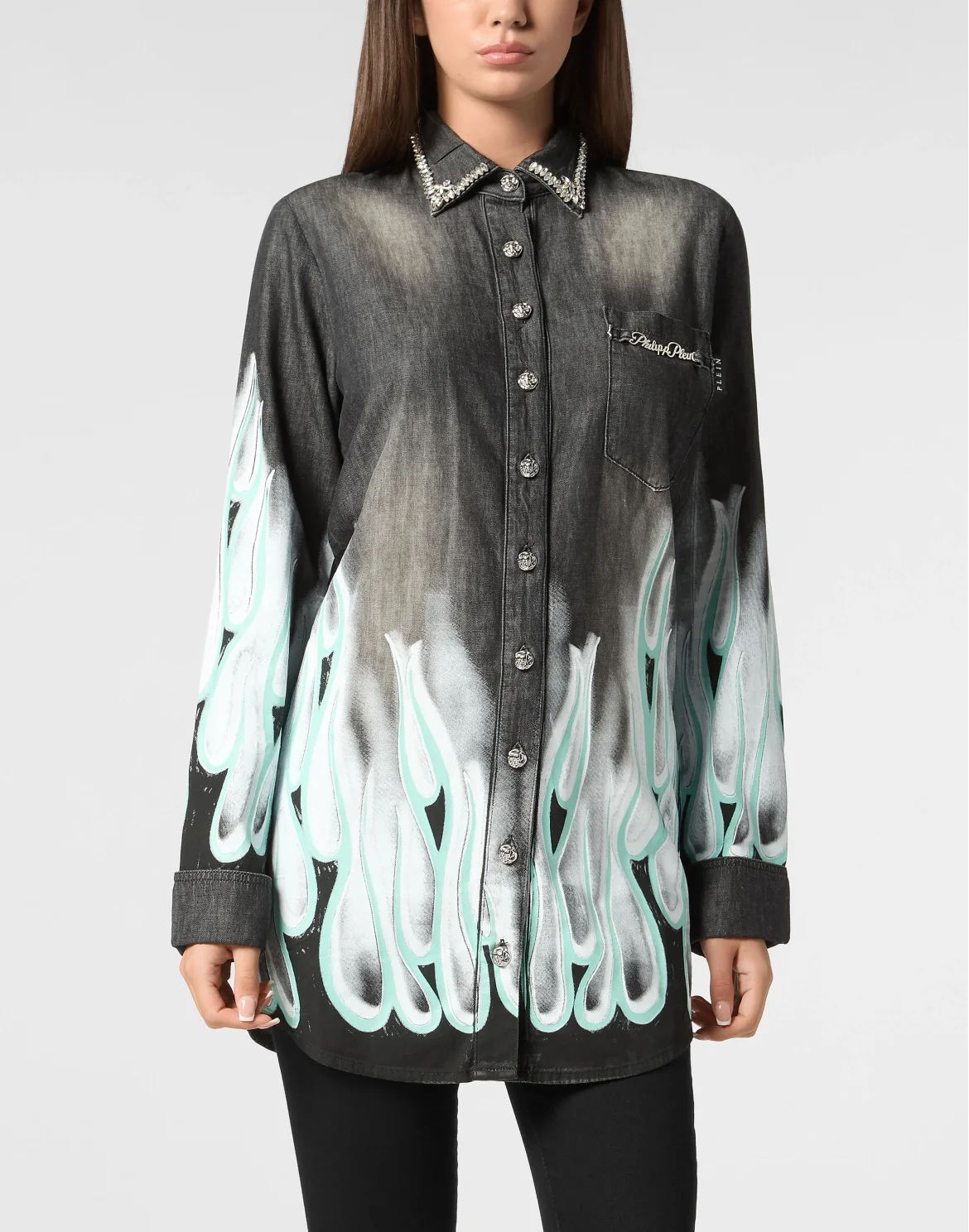 Denim Shirt LS Flame Racing, цвет: Черный