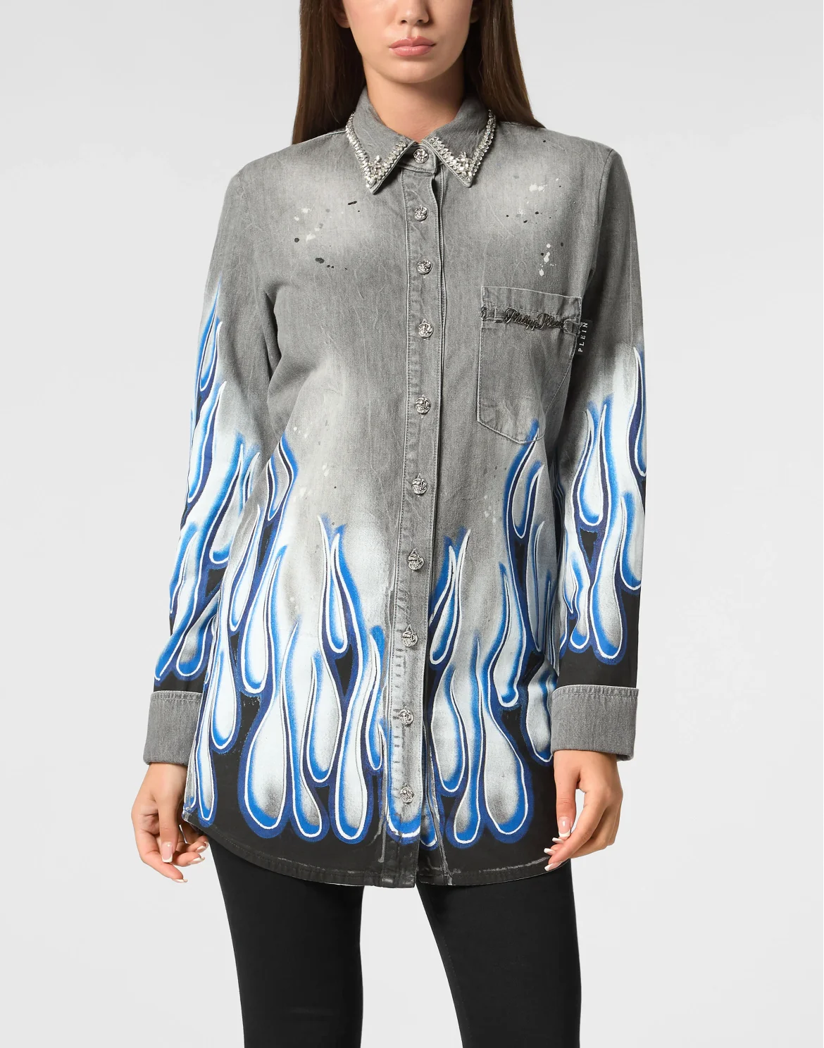 Denim Shirt LS Flame Racing, цвет: Серый