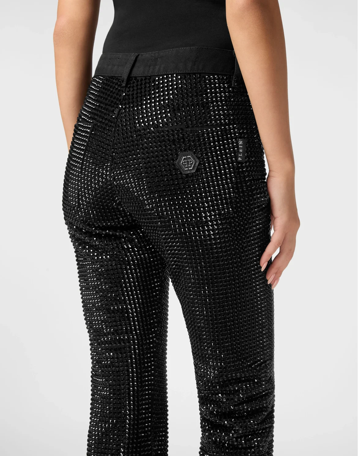 Denim Trousers Flare Fit Strass, цвет: Черный
