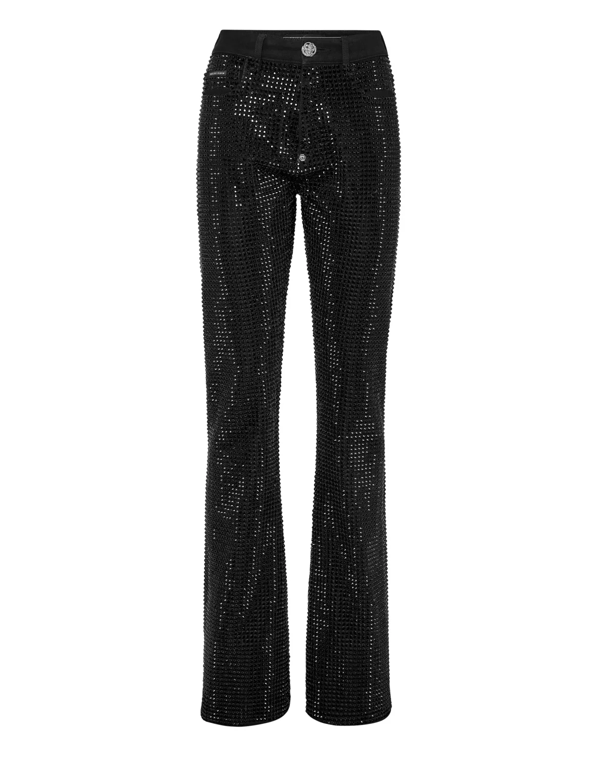Denim Trousers Flare Fit Strass, цвет: Черный
