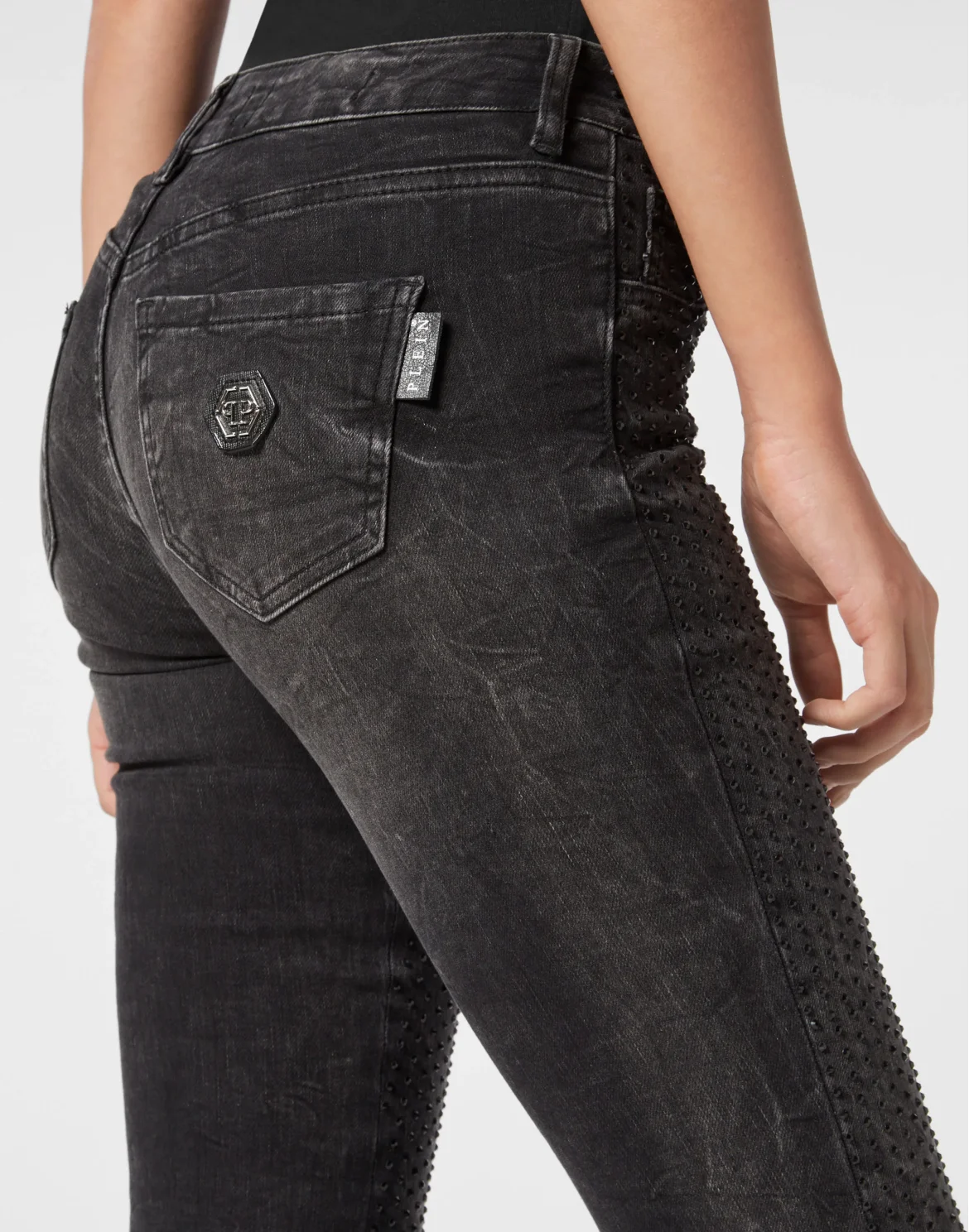 Denim Jegging Fit Trousers Strass, цвет: Черный