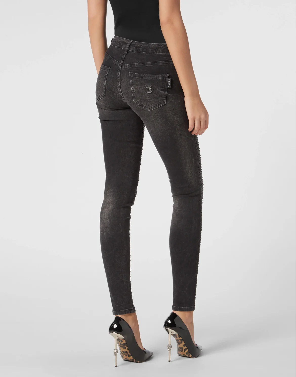 Denim Jegging Fit Trousers Strass, цвет: Черный