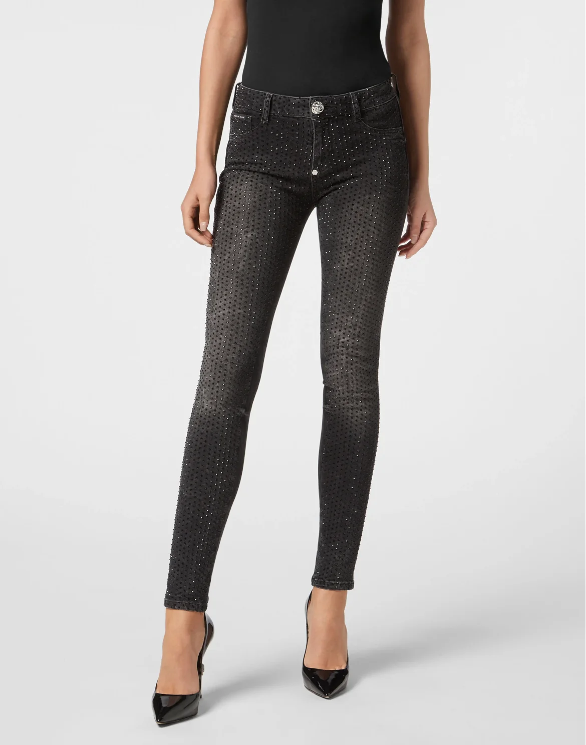 Denim Jegging Fit Trousers Strass, цвет: Черный