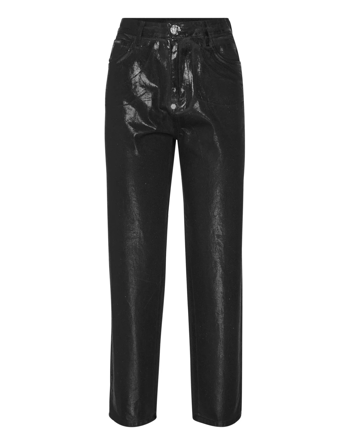 Coated Denim Trousers Mom Fit, цвет: Черный