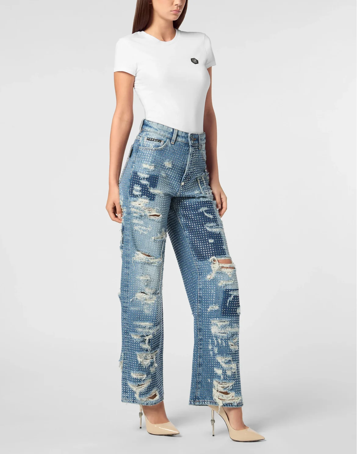 Skater Fit Row Denim Trousers Studs, цвет: Синий