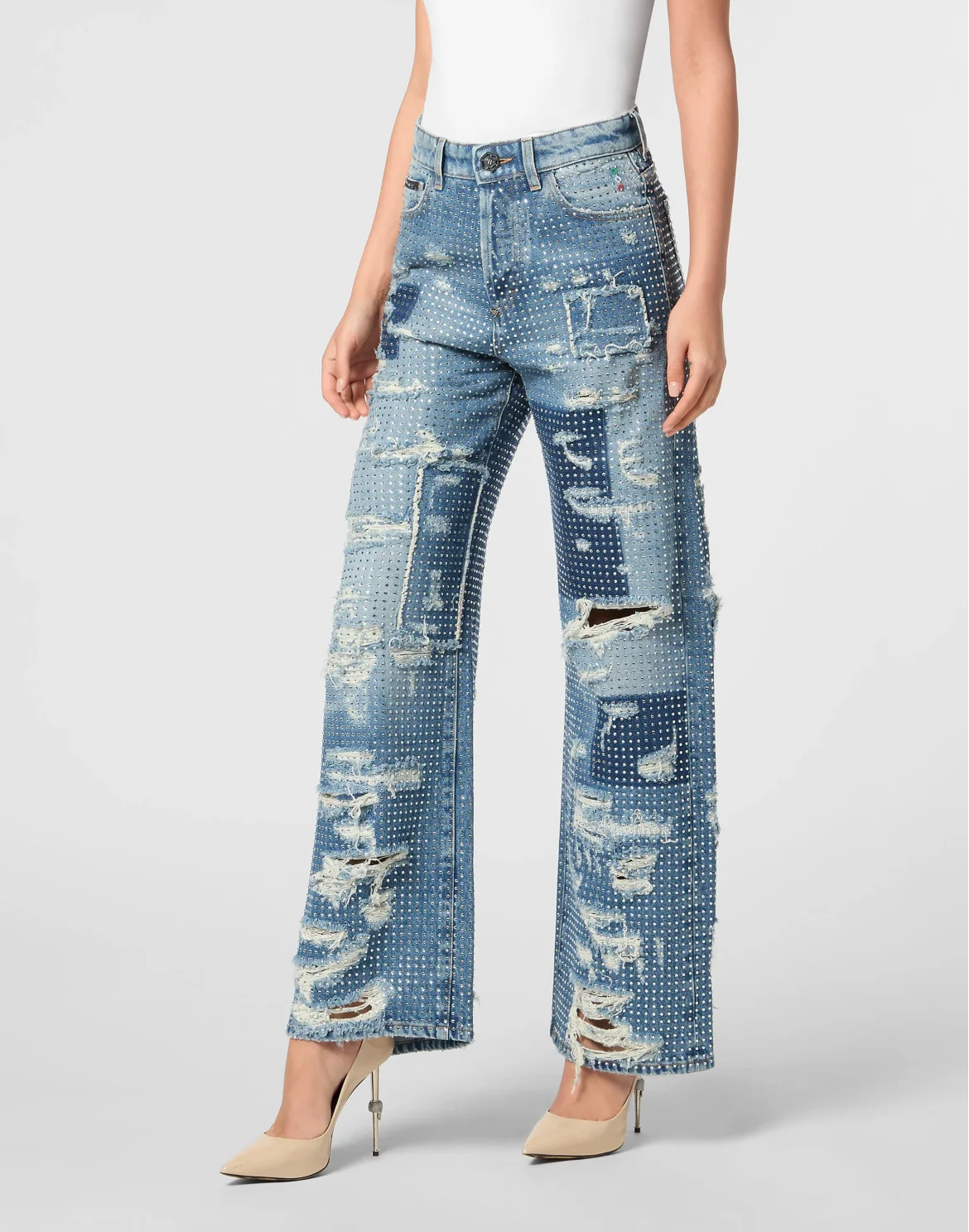 Skater Fit Row Denim Trousers Studs, цвет: Синий