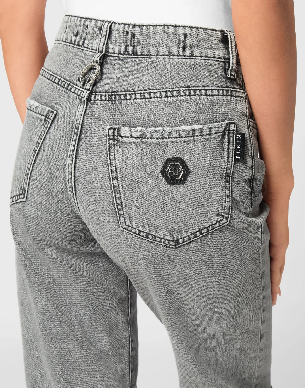 Denim Mom Fit Trousers, цвет: Серый