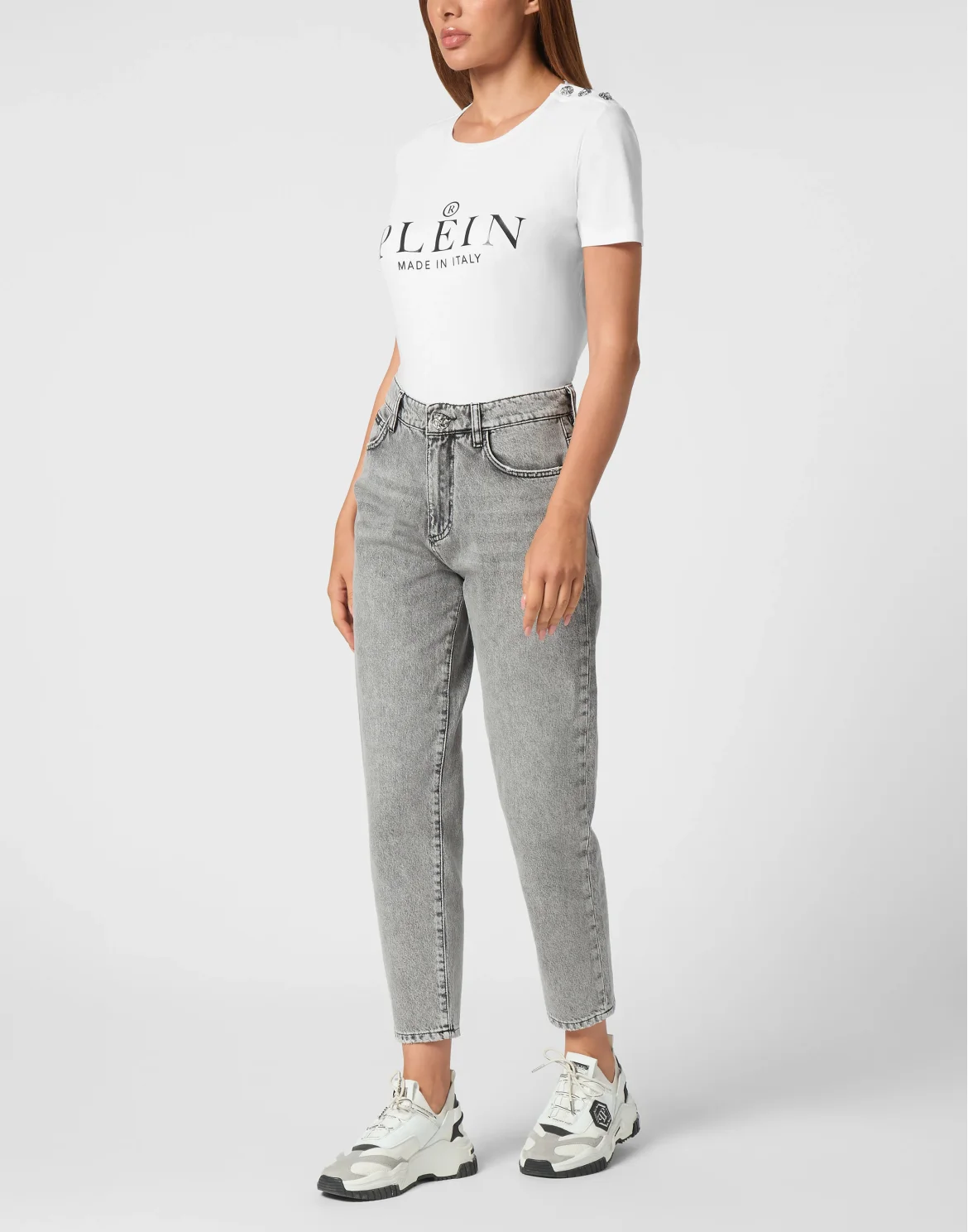 Denim Mom Fit Trousers, цвет: Серый