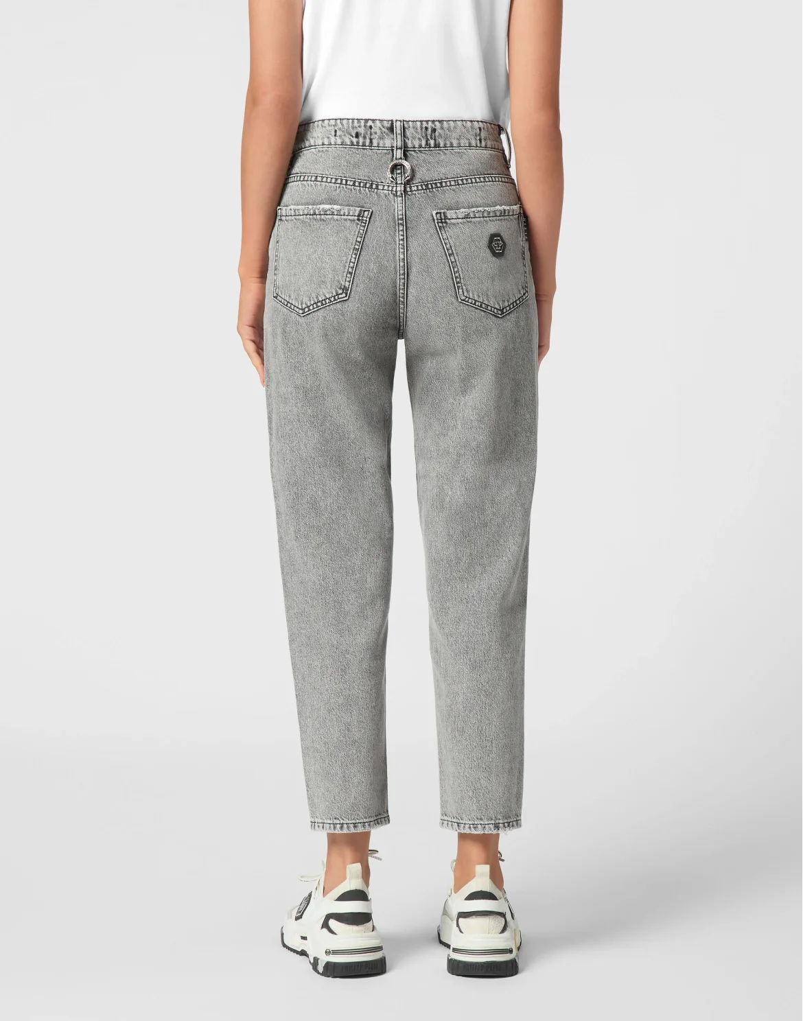Denim Mom Fit Trousers, цвет: Серый