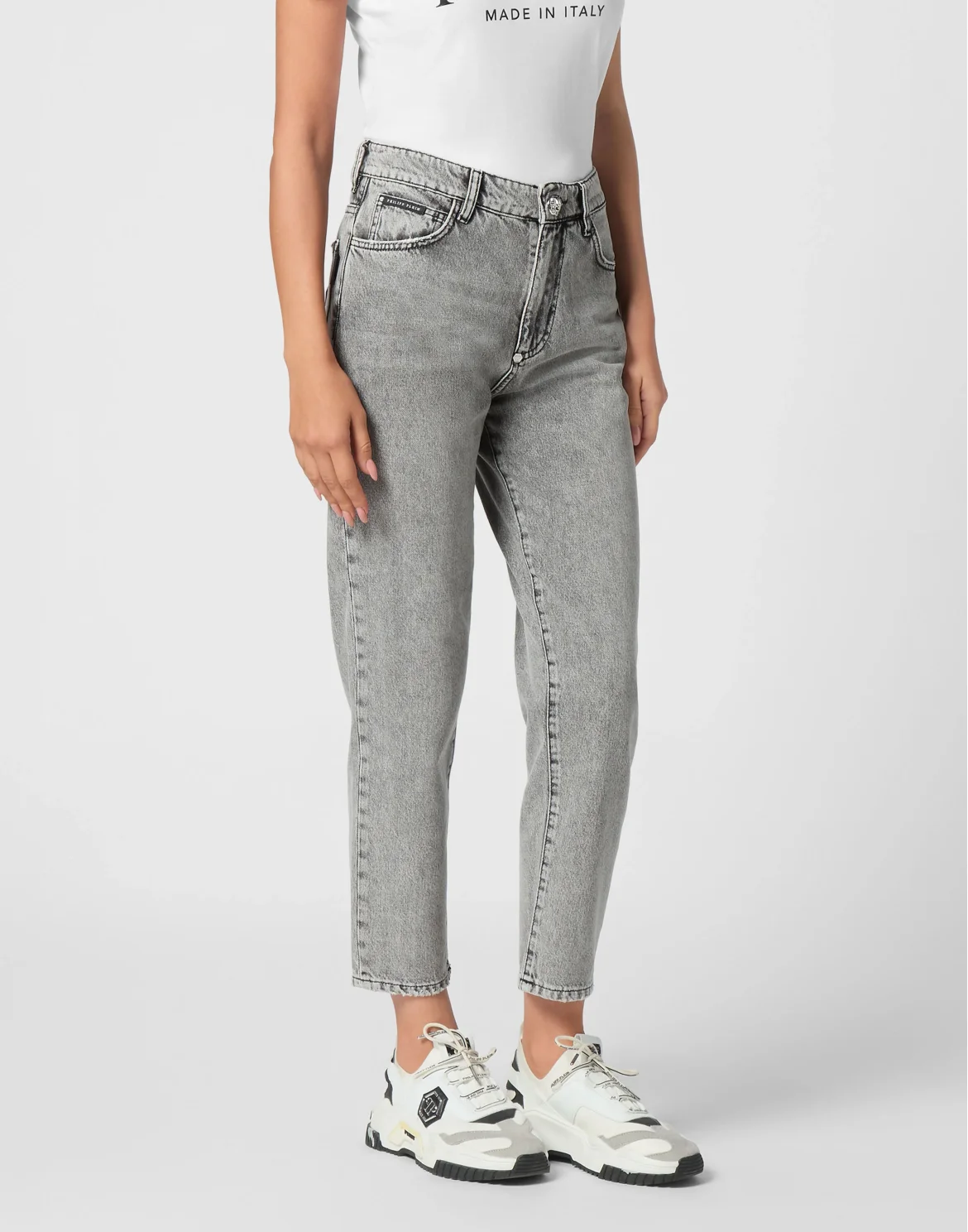 Denim Mom Fit Trousers, цвет: Серый